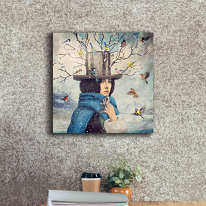 'The Lady With The Bird Feeder Hat' by Paula Belle Flores, Giclee Canvas Wall Art,18 x 18