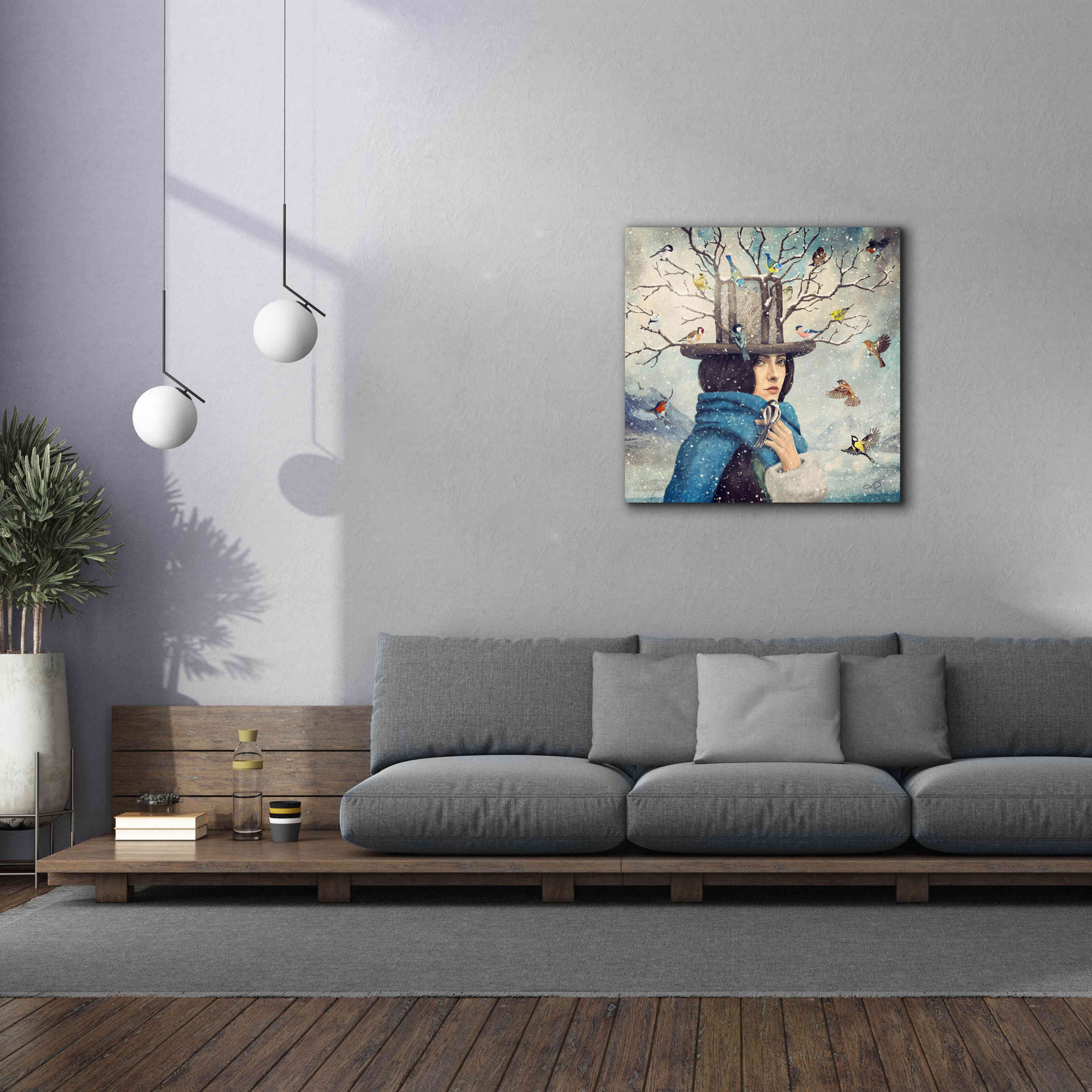 'The Lady With The Bird Feeder Hat' by Paula Belle Flores, Giclee Canvas Wall Art,37 x 37
