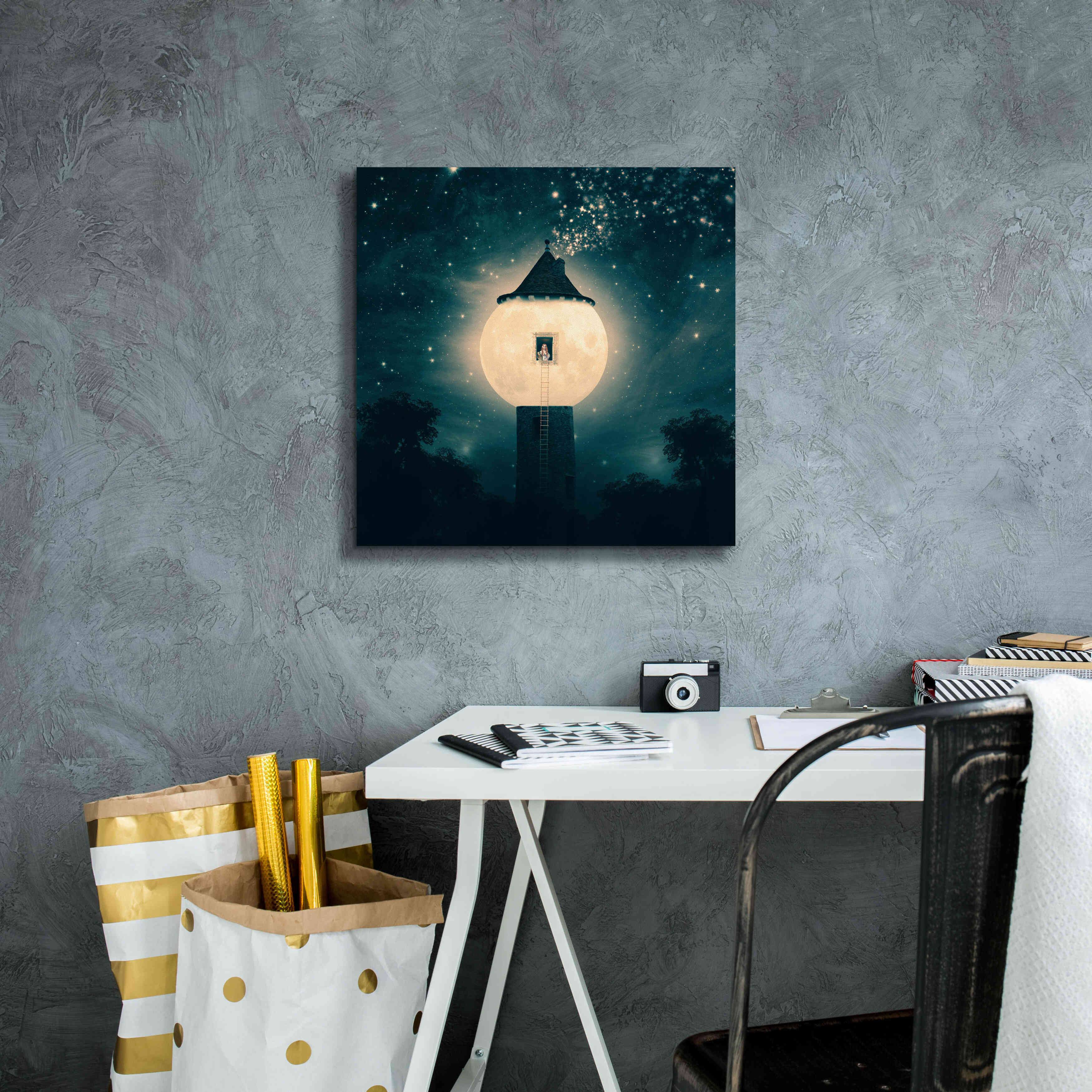 'The Moon Tower' by Paula Belle Flores, Giclee Canvas Wall Art,18 x 18
