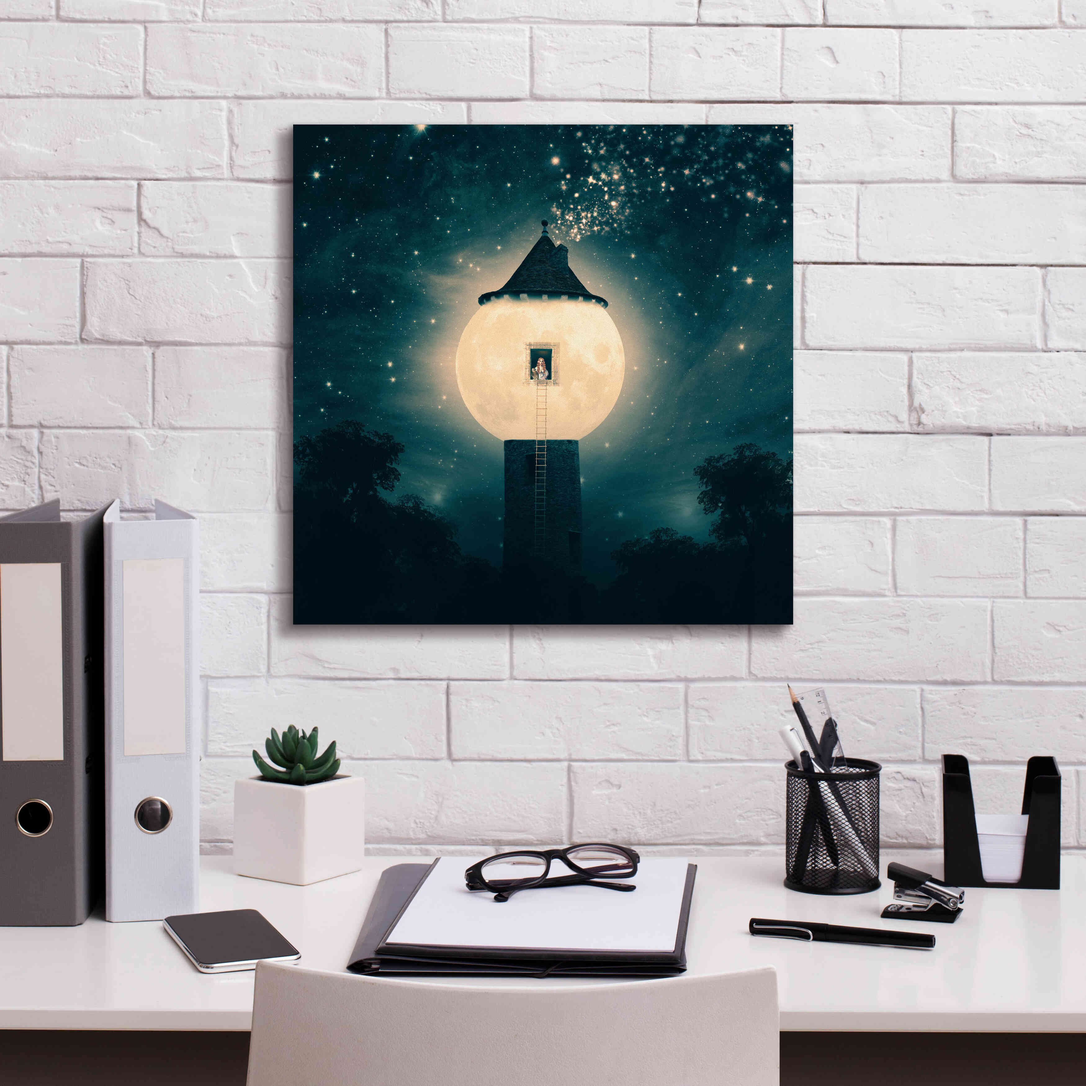 'The Moon Tower' by Paula Belle Flores, Giclee Canvas Wall Art,18 x 18