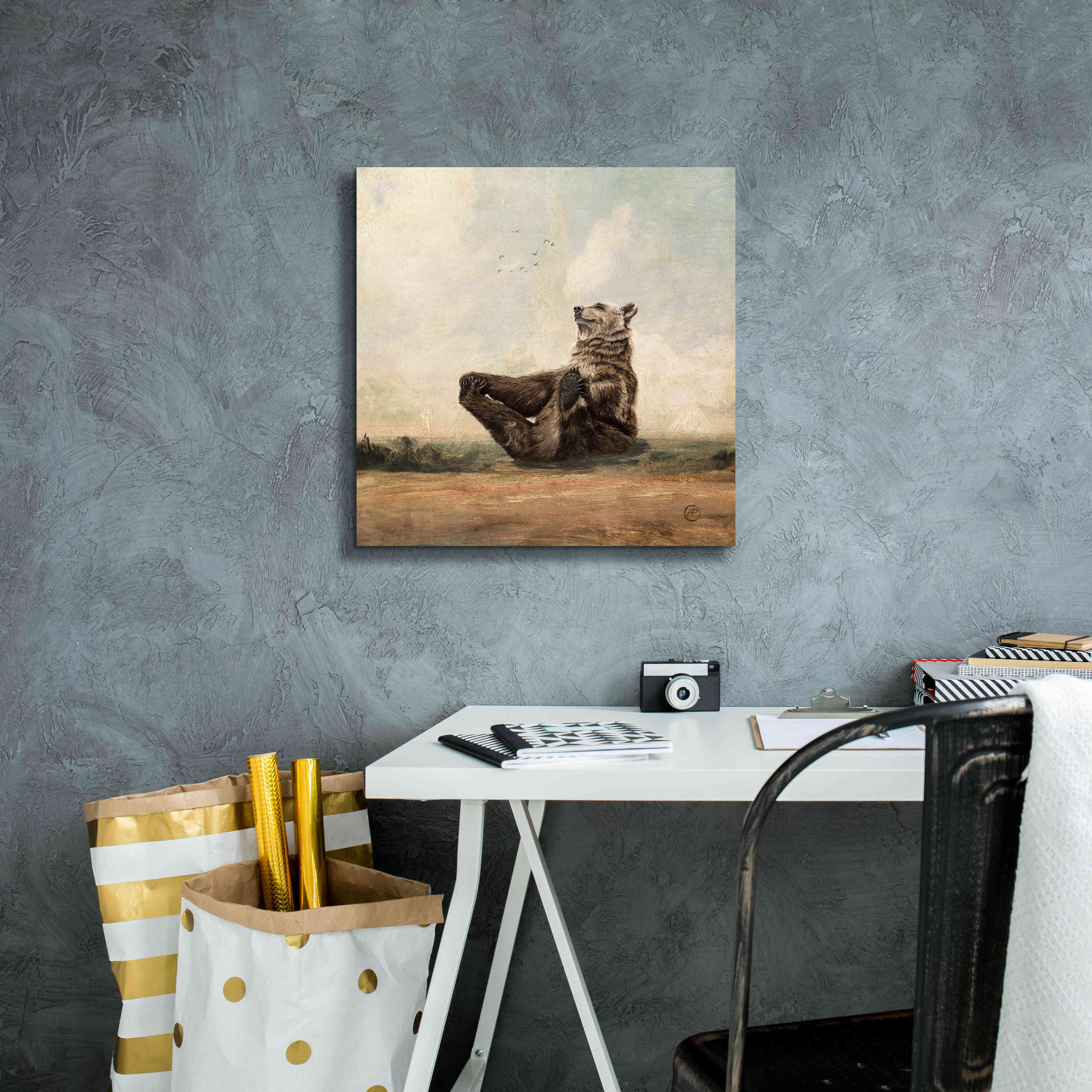 'Yo The Yoga Bear' by Paula Belle Flores, Giclee Canvas Wall Art,18 x 18