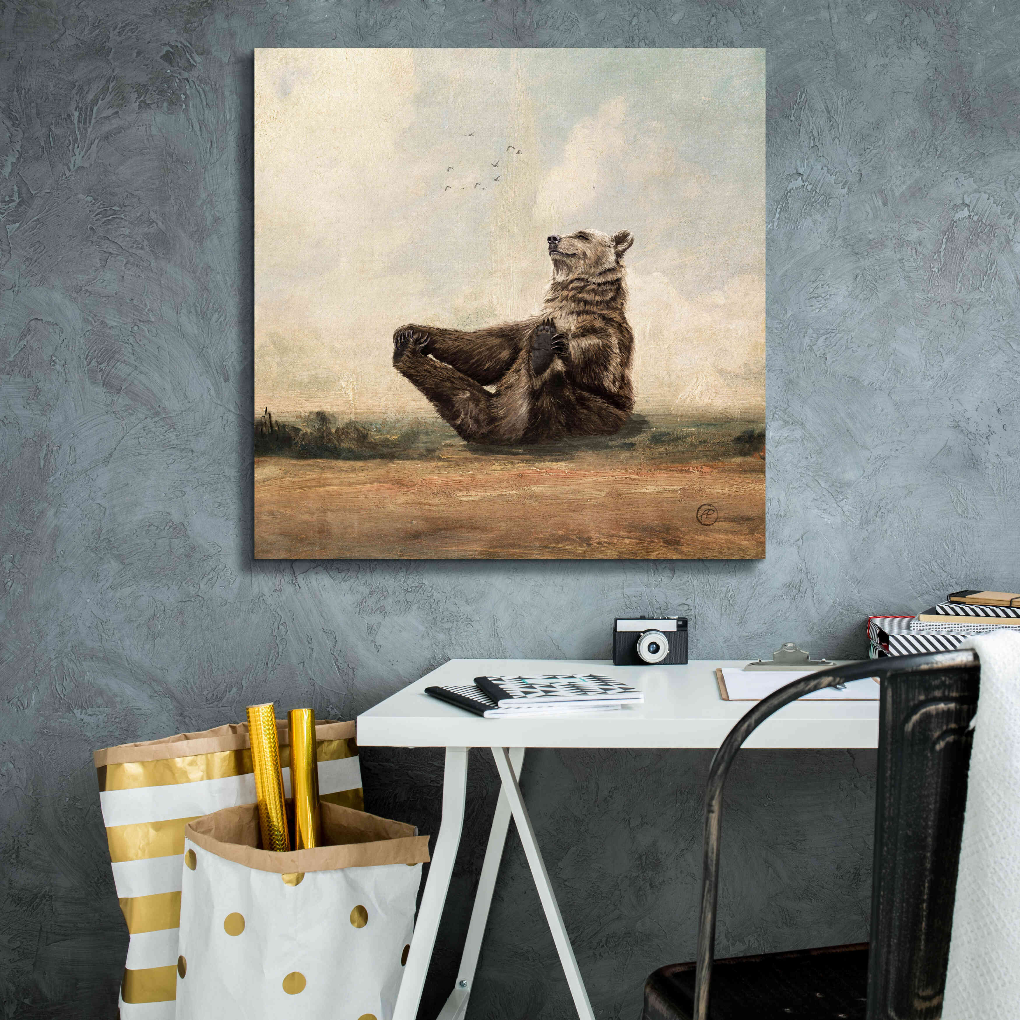 'Yo The Yoga Bear' by Paula Belle Flores, Giclee Canvas Wall Art,26 x 26