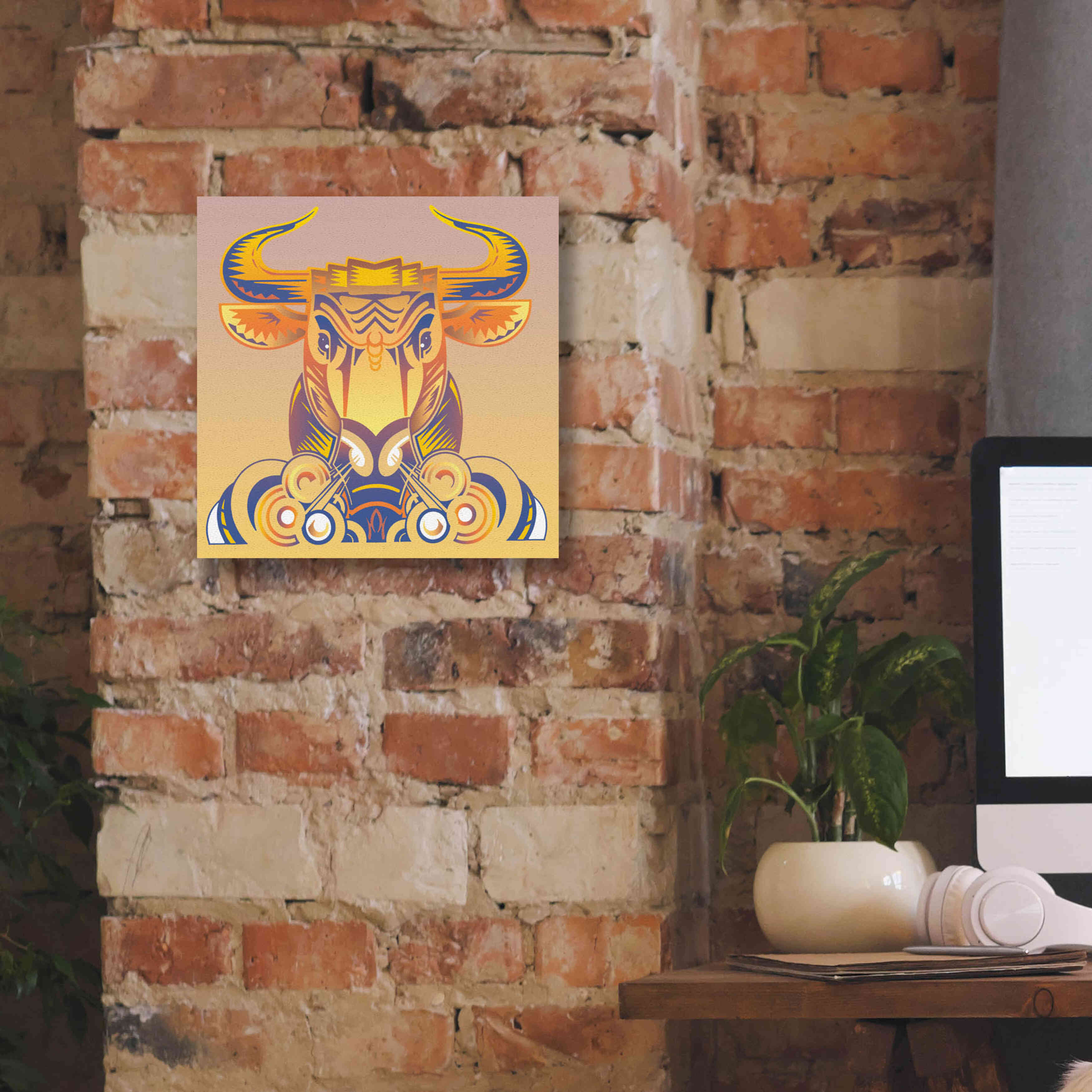 'Bull' by David Chestnutt, Giclee Canvas Wall Art,12 x 12