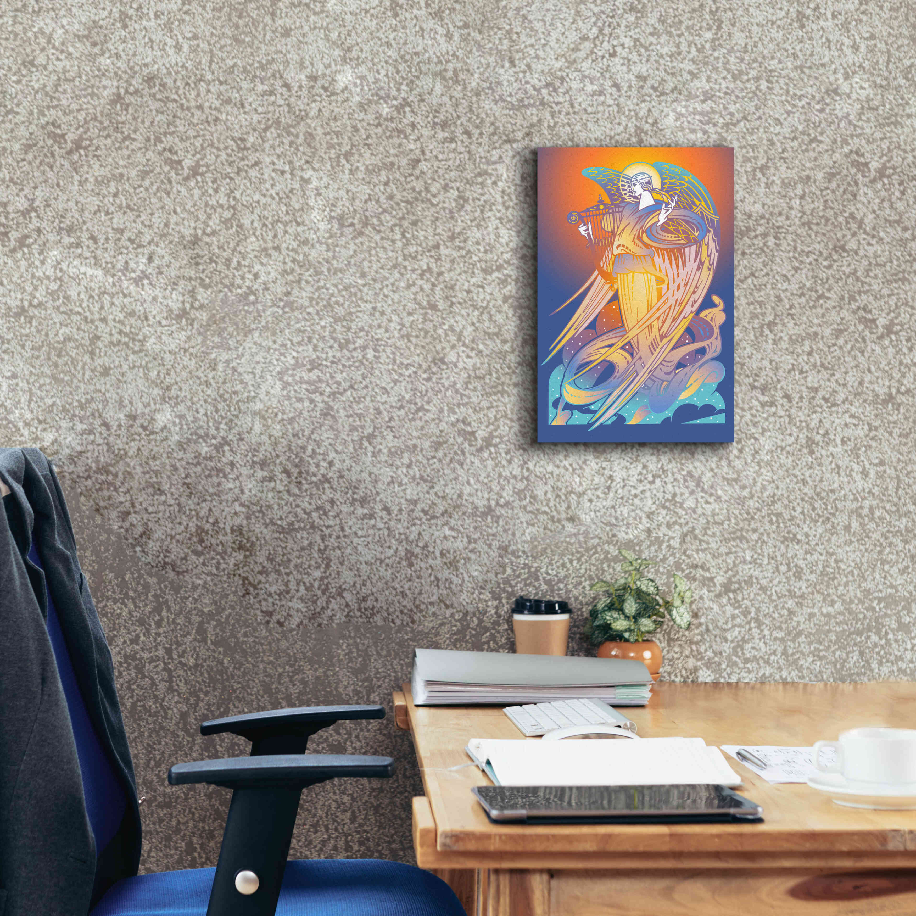'New Angel With Harp' by David Chestnutt, Giclee Canvas Wall Art,12 x 18