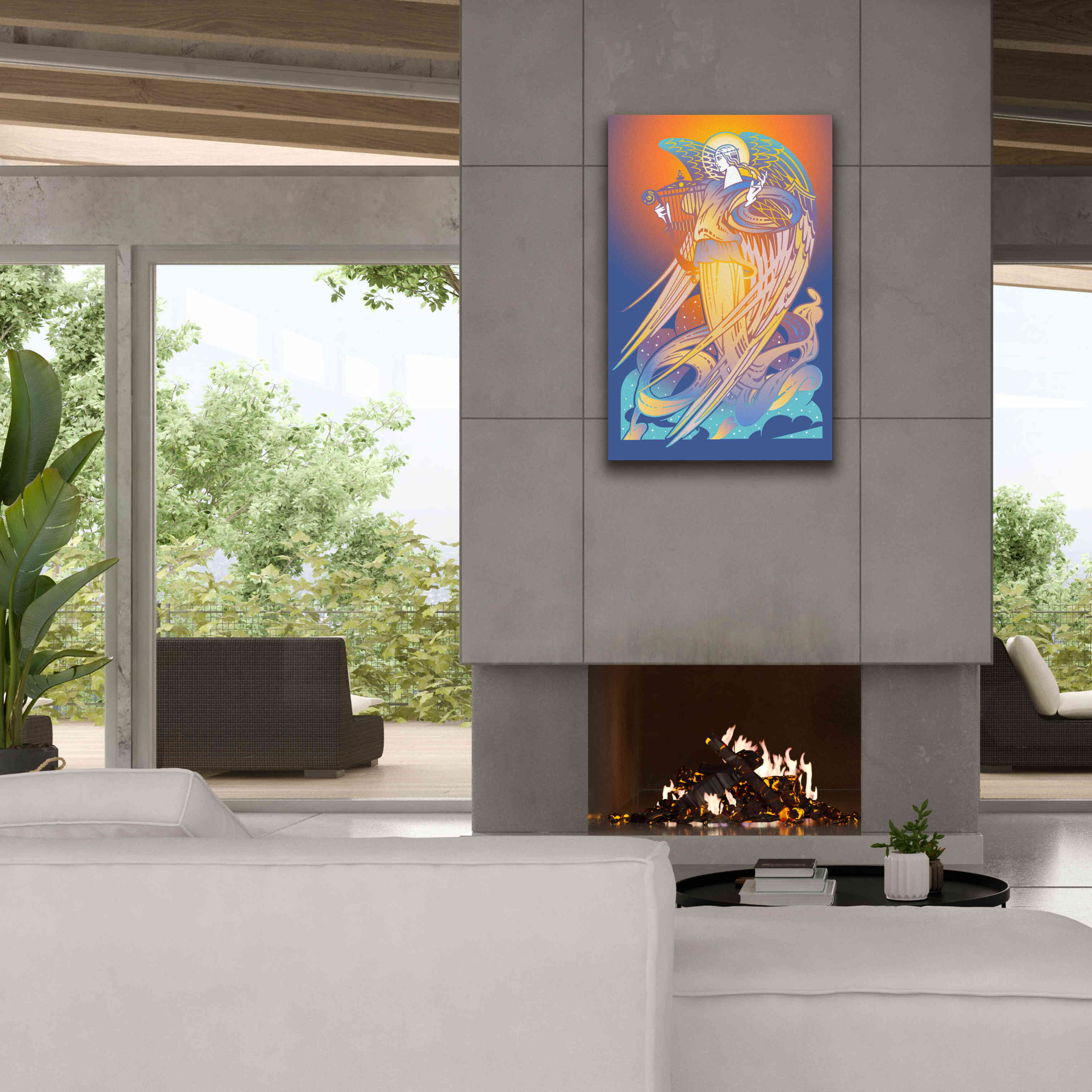 'New Angel With Harp' by David Chestnutt, Giclee Canvas Wall Art,26 x 40