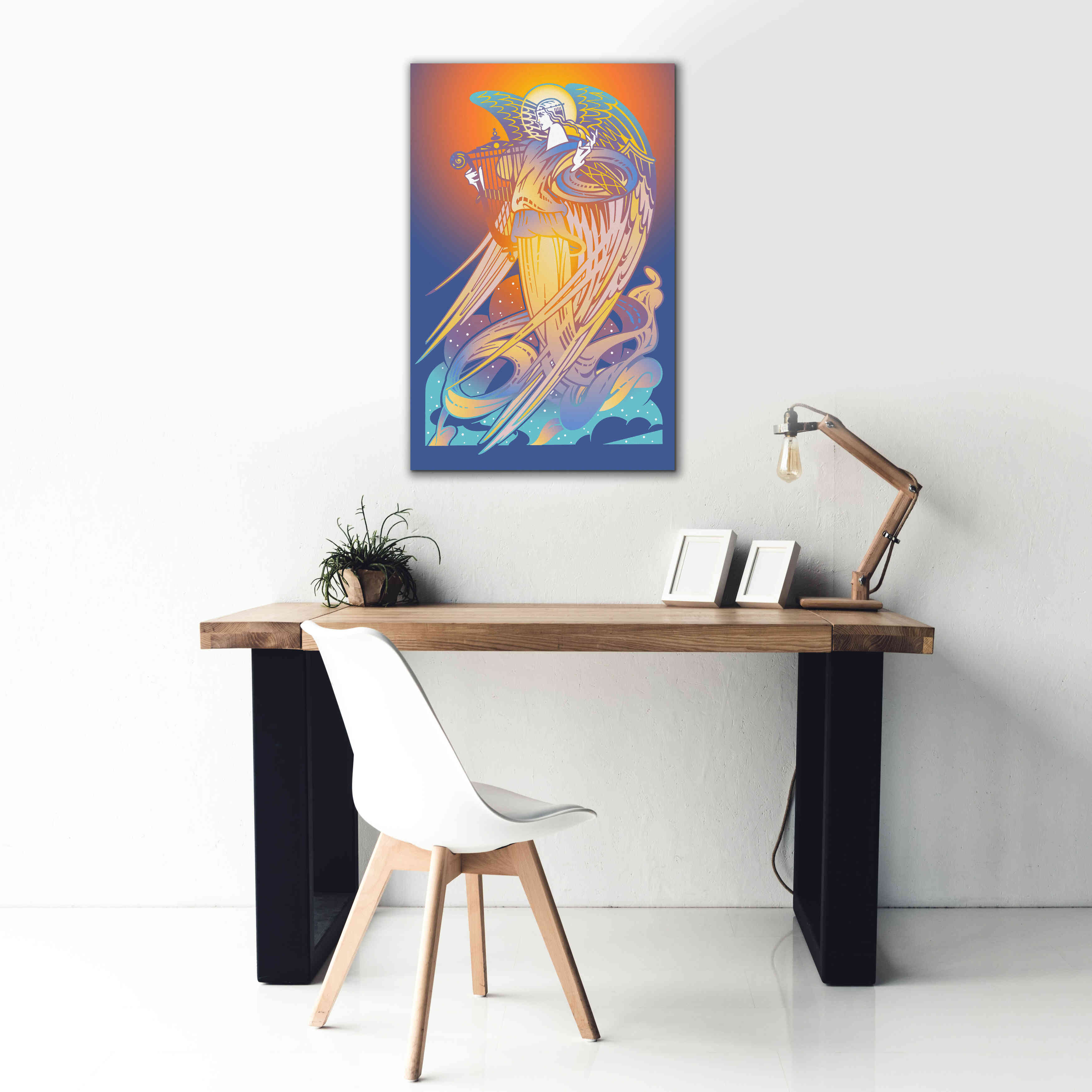 'New Angel With Harp' by David Chestnutt, Giclee Canvas Wall Art,26 x 40