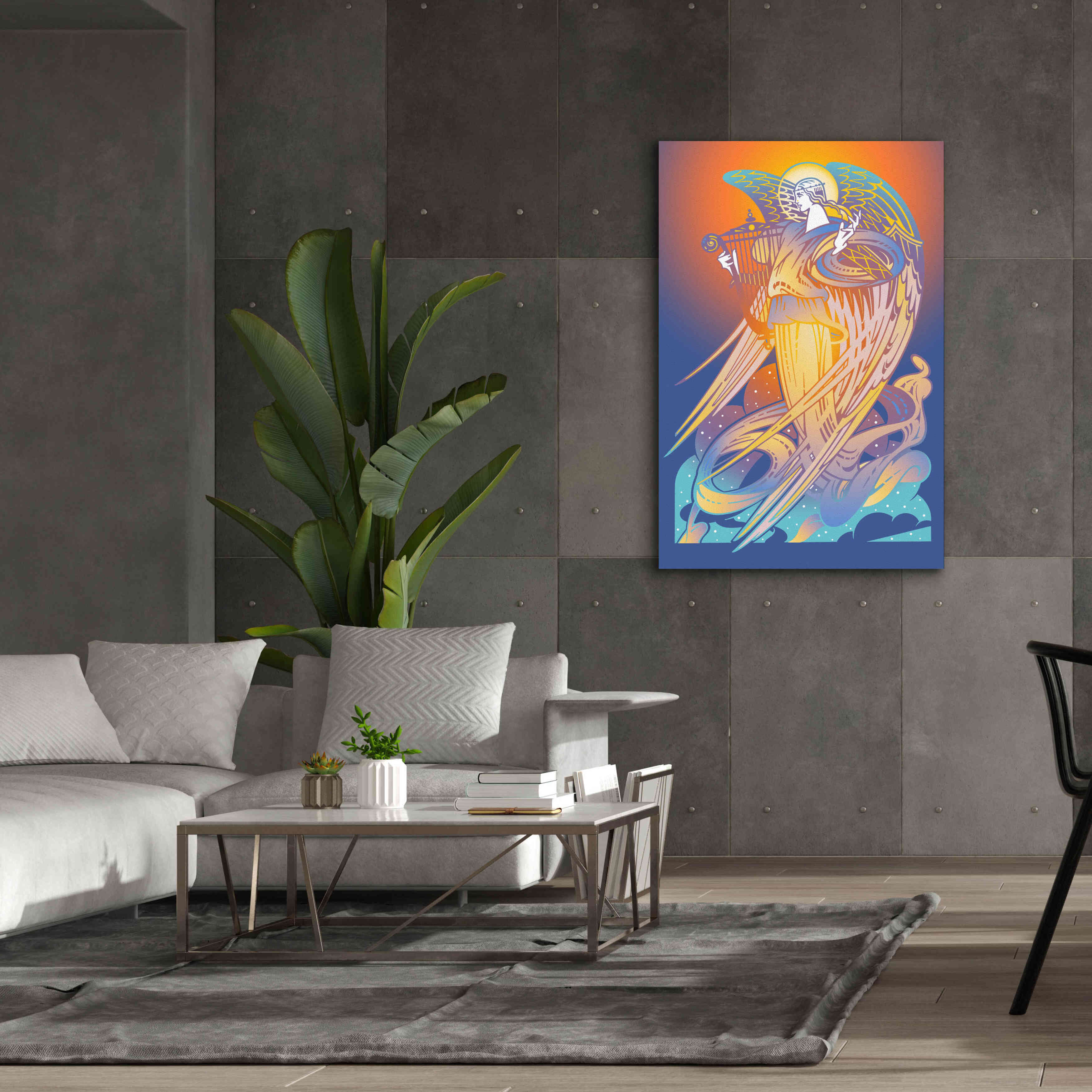 'New Angel With Harp' by David Chestnutt, Giclee Canvas Wall Art,40 x 60