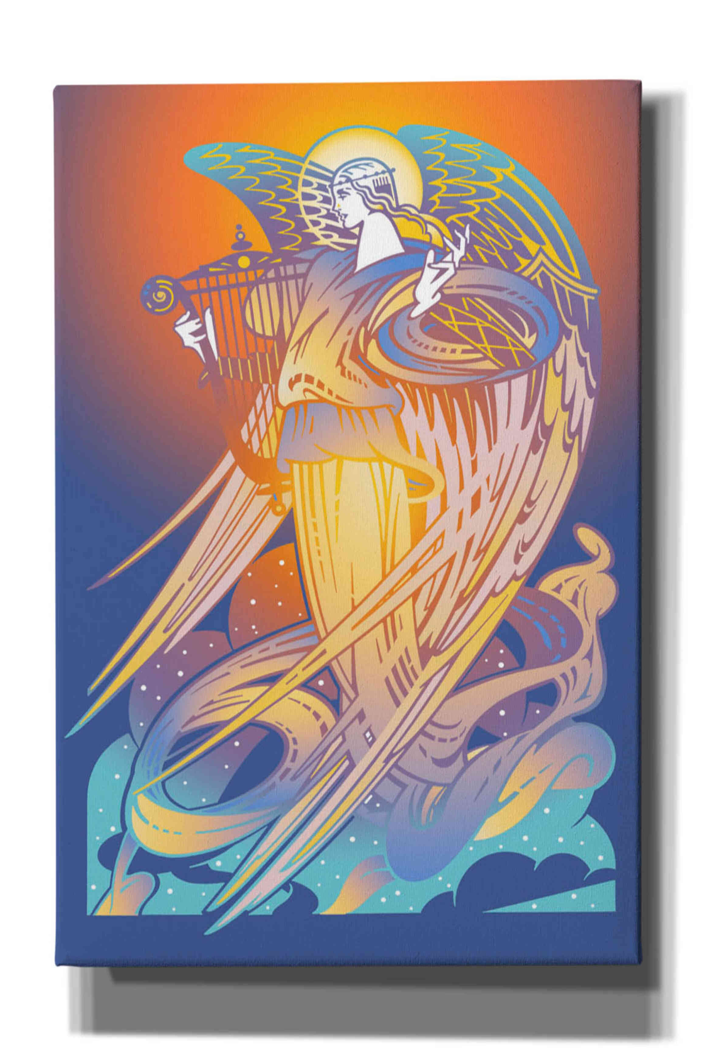 'New Angel With Harp' by David Chestnutt, Giclee Canvas Wall Art