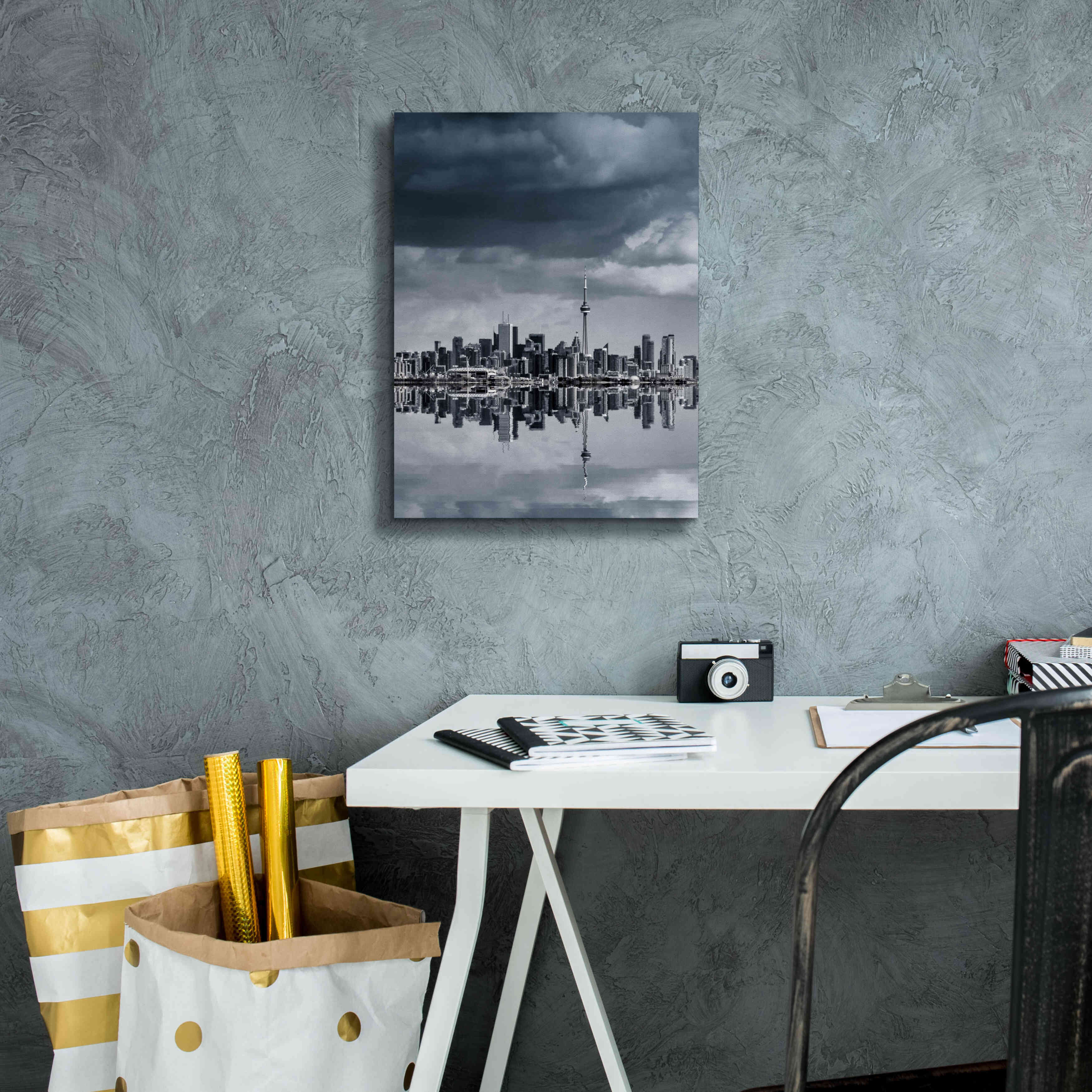 'Toronto Skyline From Colonel Samuel Smith Park Reflection No 1' by Brian Carson, Giclee Canvas Wall Art,12 x 16