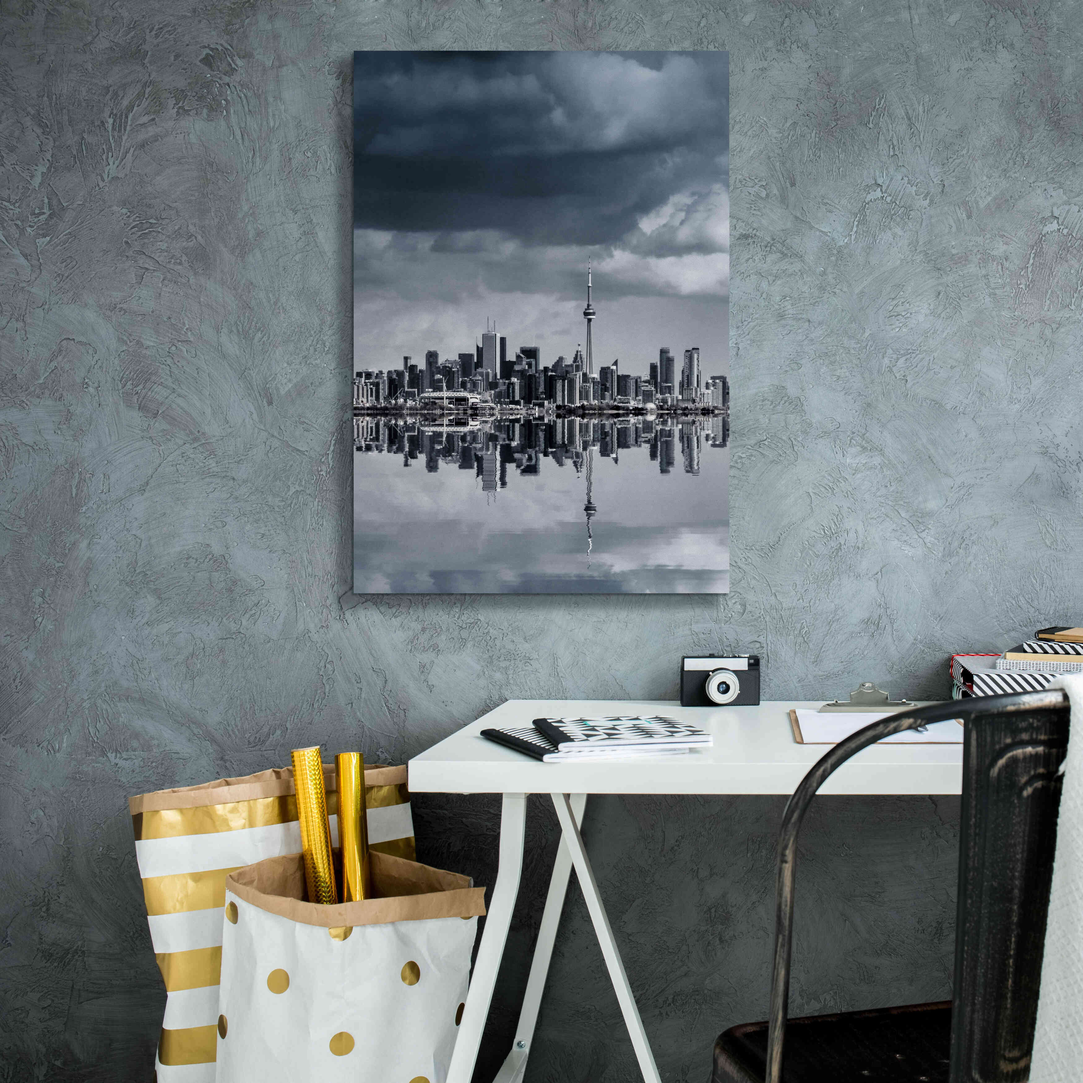 'Toronto Skyline From Colonel Samuel Smith Park Reflection No 1' by Brian Carson, Giclee Canvas Wall Art,18 x 26
