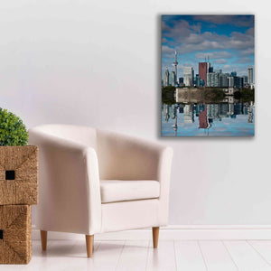'Toronto Skyline From The Pape Ave Bridge Reflection No 1' by Brian Carson, Giclee Canvas Wall Art,26 x 34
