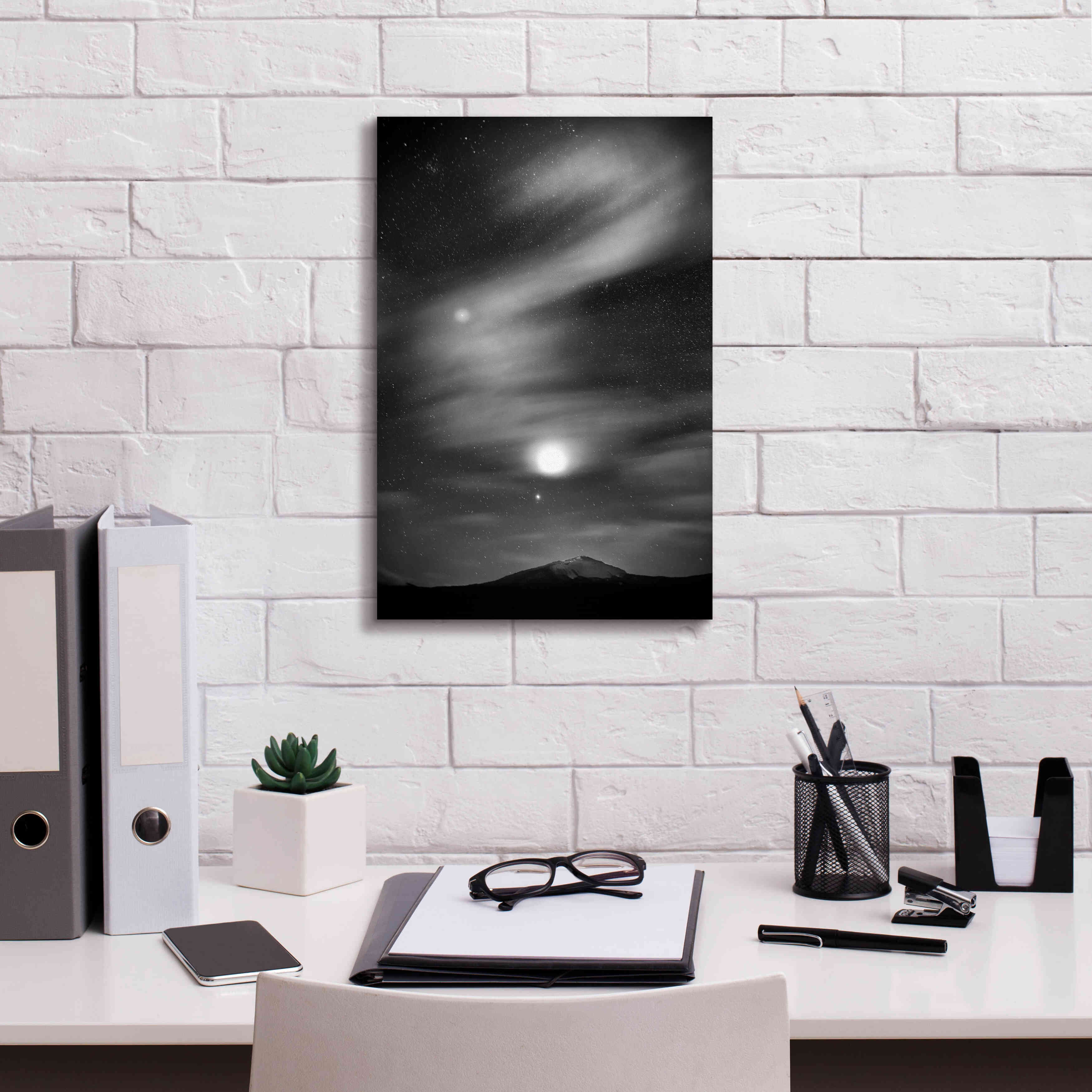 'Diamond Lake Moon Streak B&W' by Thomas Haney, Giclee Canvas Wall Art,12 x 18