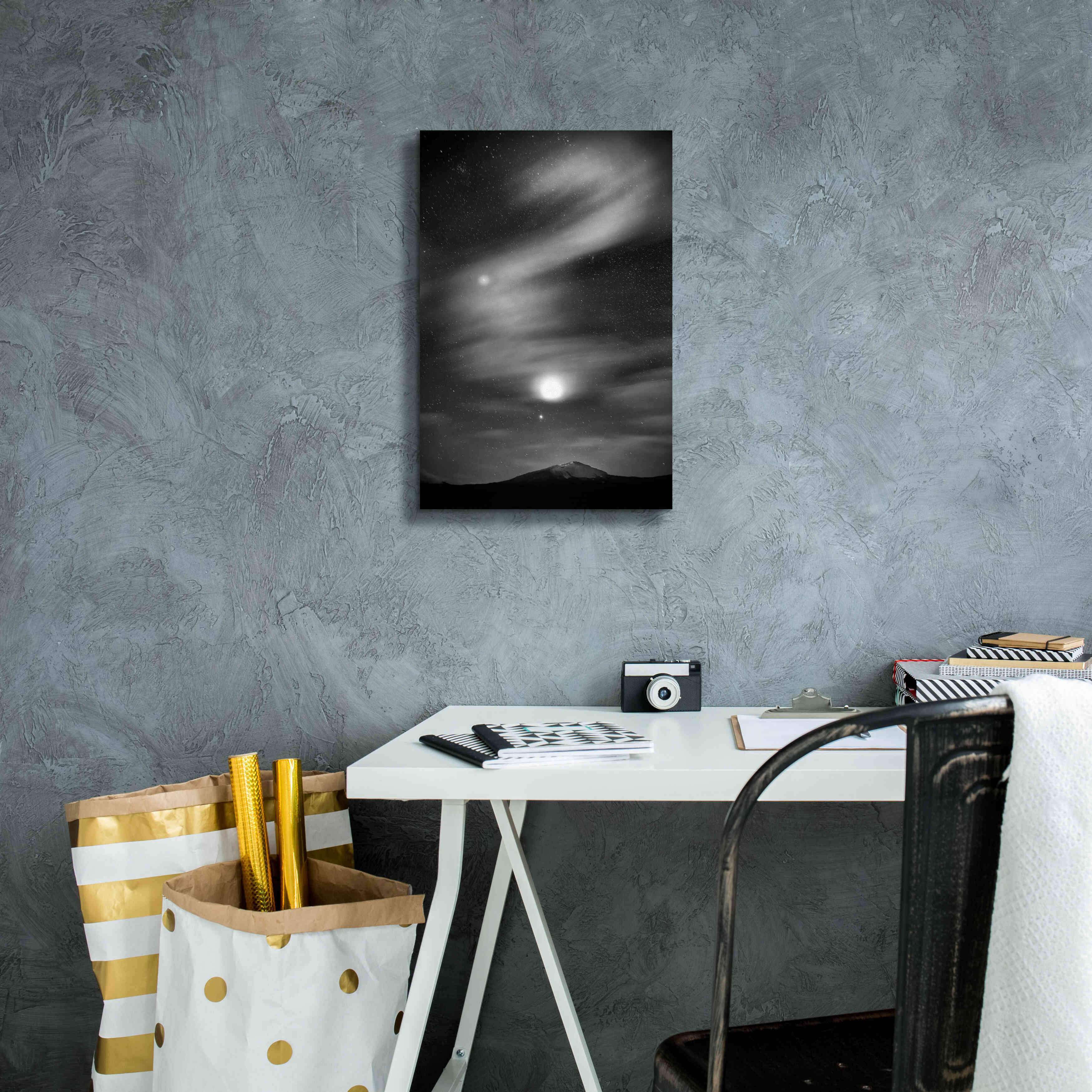 'Diamond Lake Moon Streak B&W' by Thomas Haney, Giclee Canvas Wall Art,12 x 18
