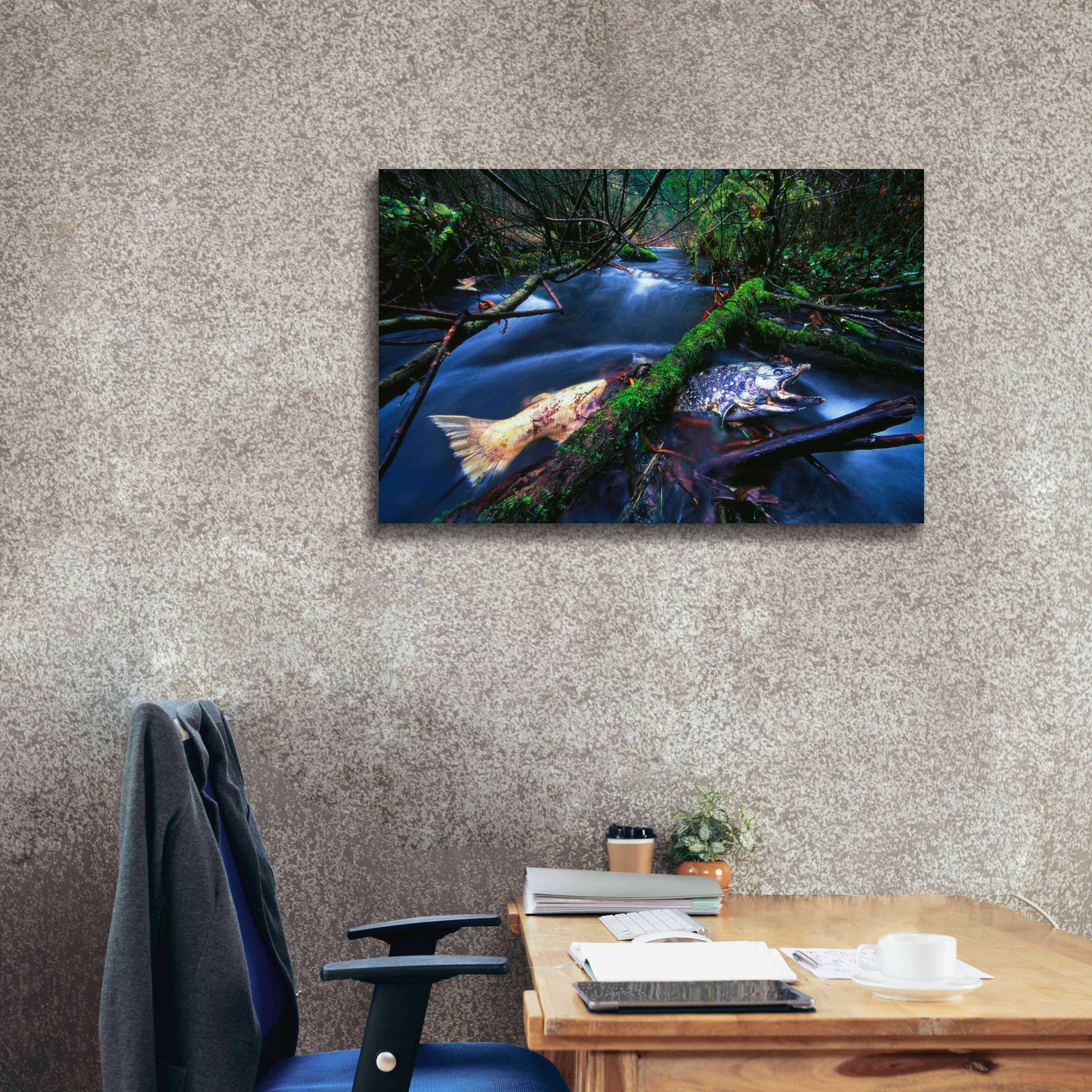 'Salmon Trapped' by Thomas Haney, Giclee Canvas Wall Art,40 x 26