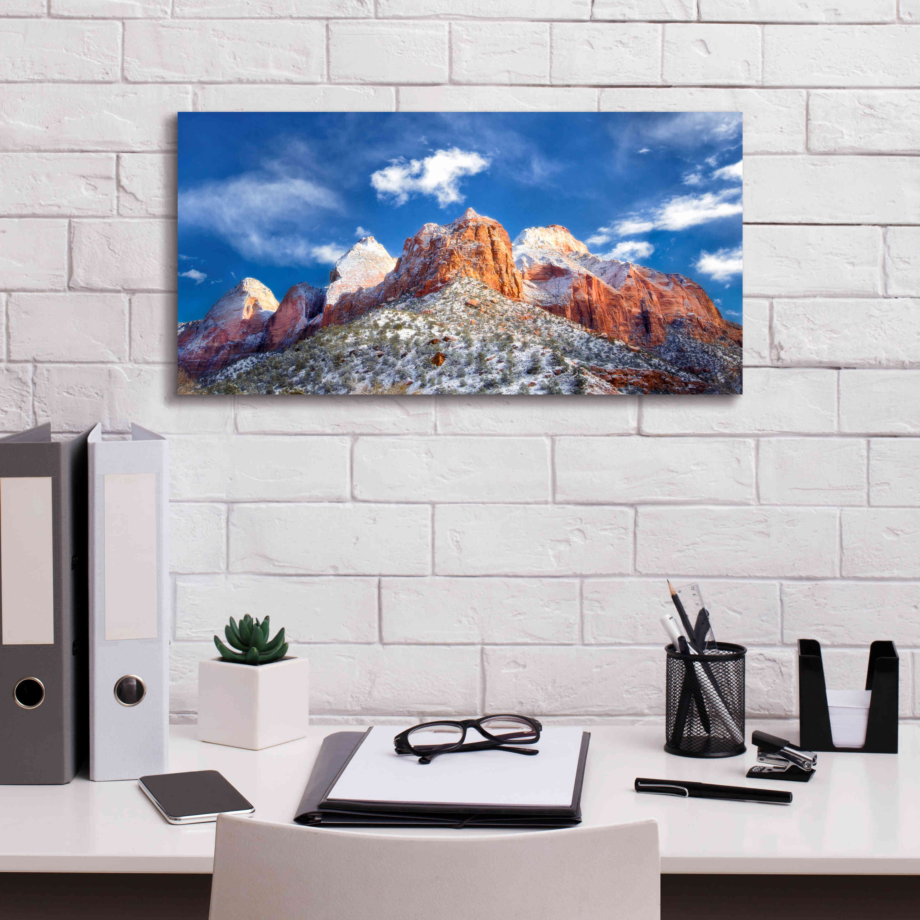 'Zion Mountain Clouds' by Thomas Haney, Giclee Canvas Wall Art,24 x 12