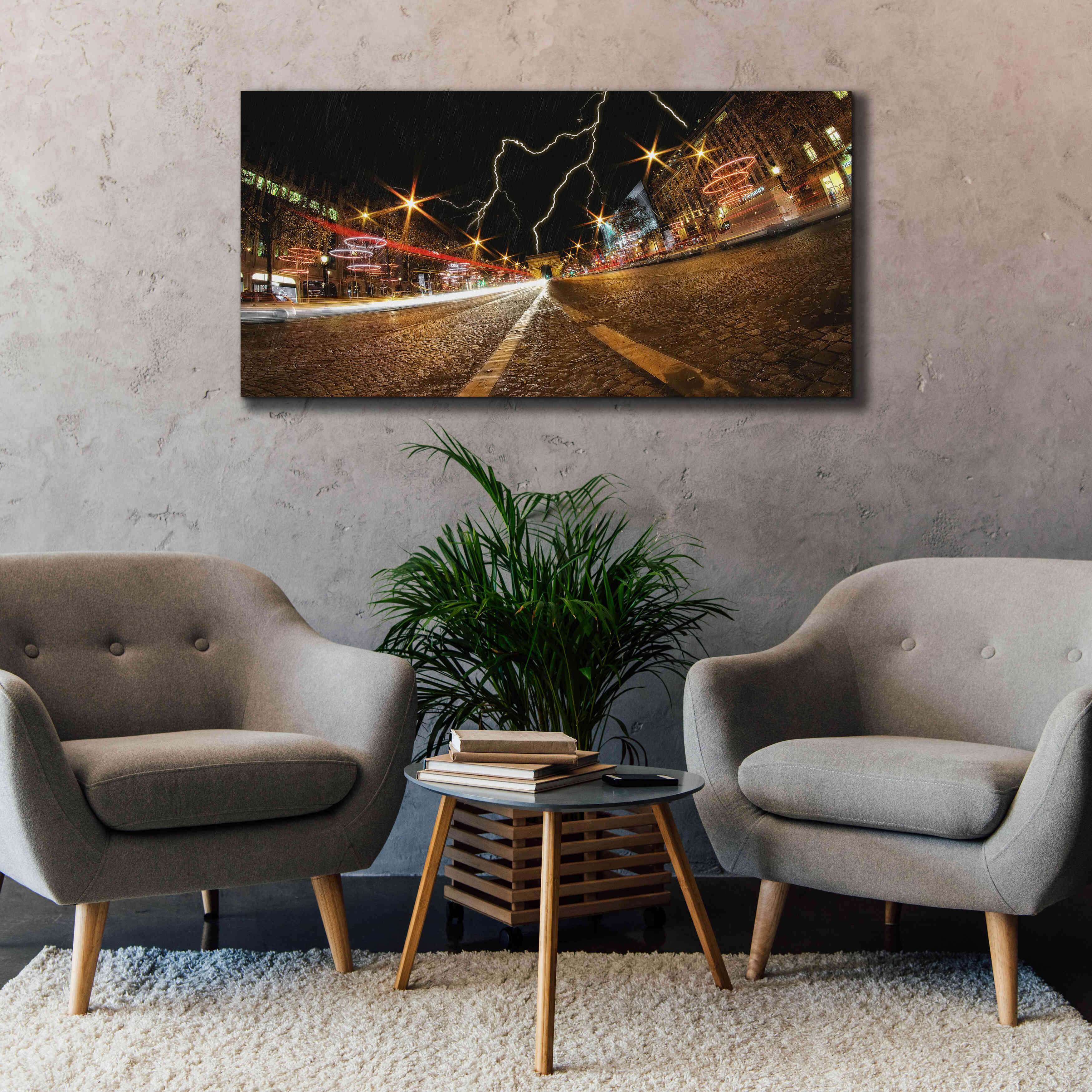 'Elysee storm' by Sebastien Lory, Giclee Canvas Wall Art,60 x 30