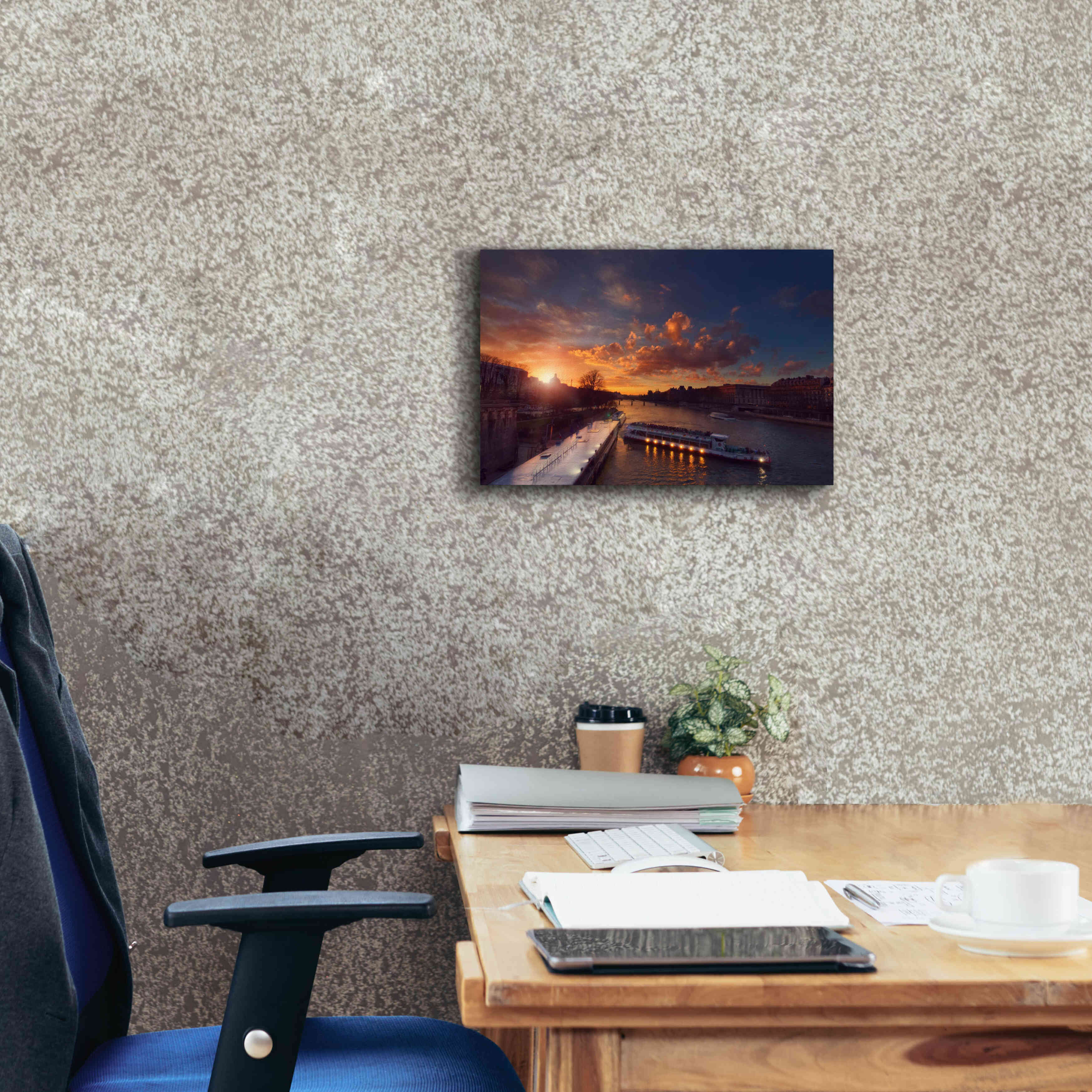 'Bateaux Mouches Sunset' by Sebastien Lory, Giclee Canvas Wall Art,18 x 12