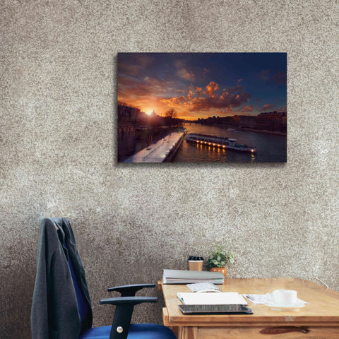 Image of 'Bateaux Mouches Sunset' by Sebastien Lory, Giclee Canvas Wall Art,40 x 26