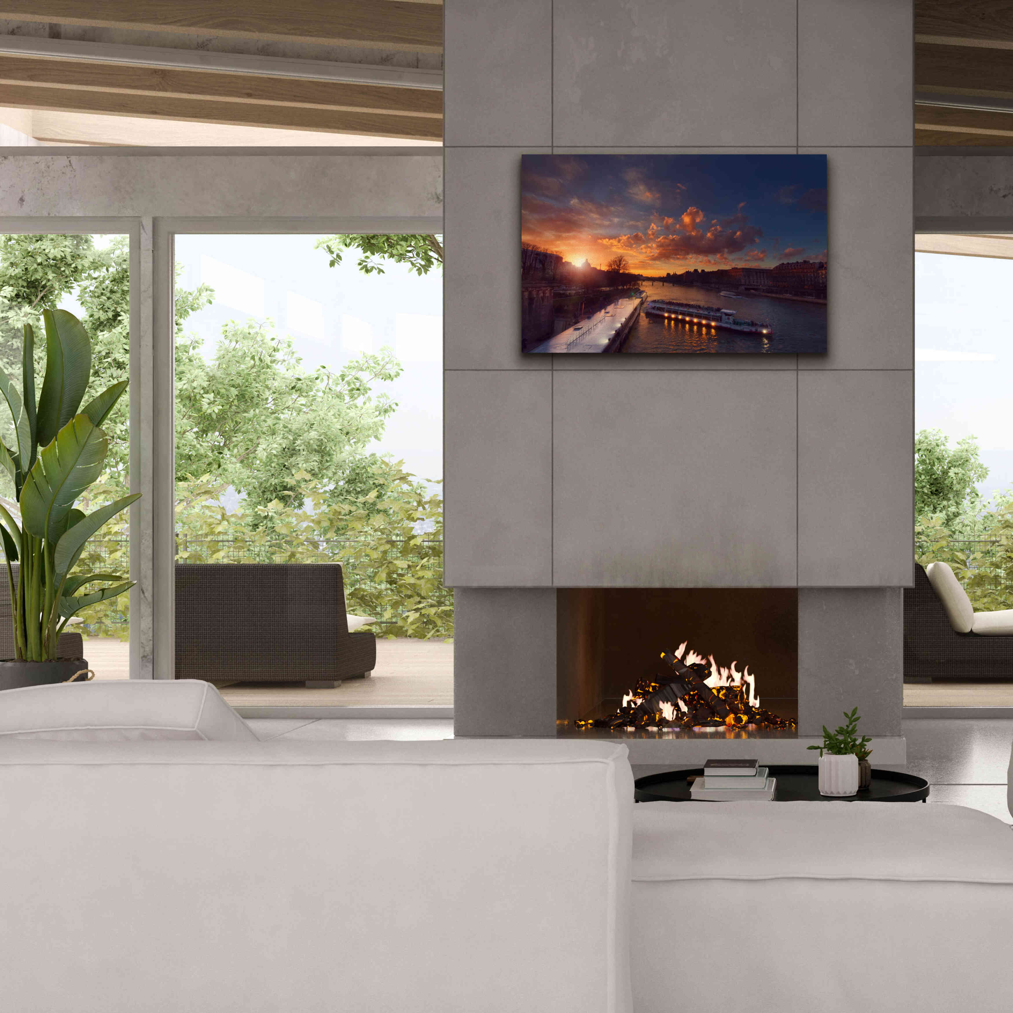 'Bateaux Mouches Sunset' by Sebastien Lory, Giclee Canvas Wall Art,40 x 26