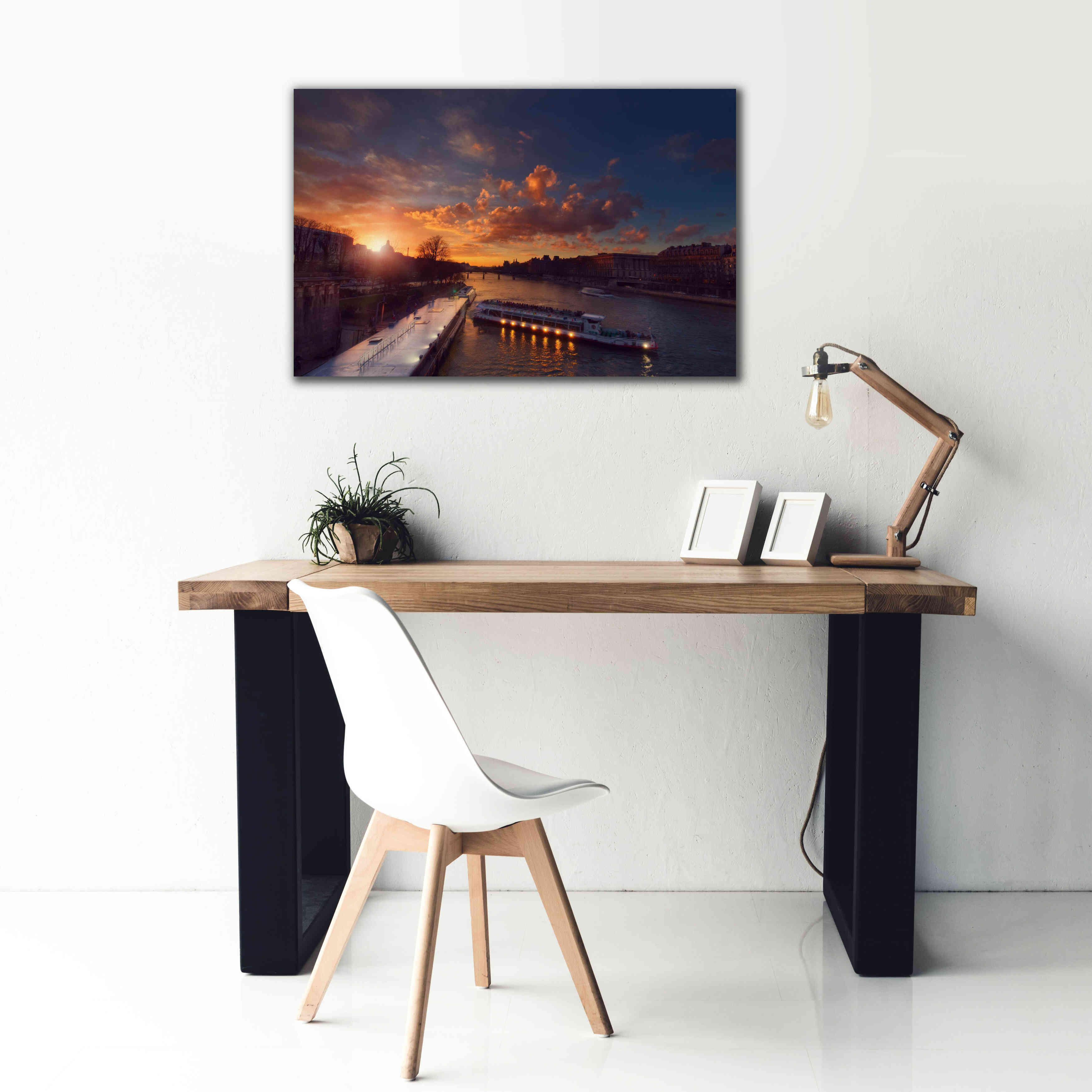 'Bateaux Mouches Sunset' by Sebastien Lory, Giclee Canvas Wall Art,40 x 26