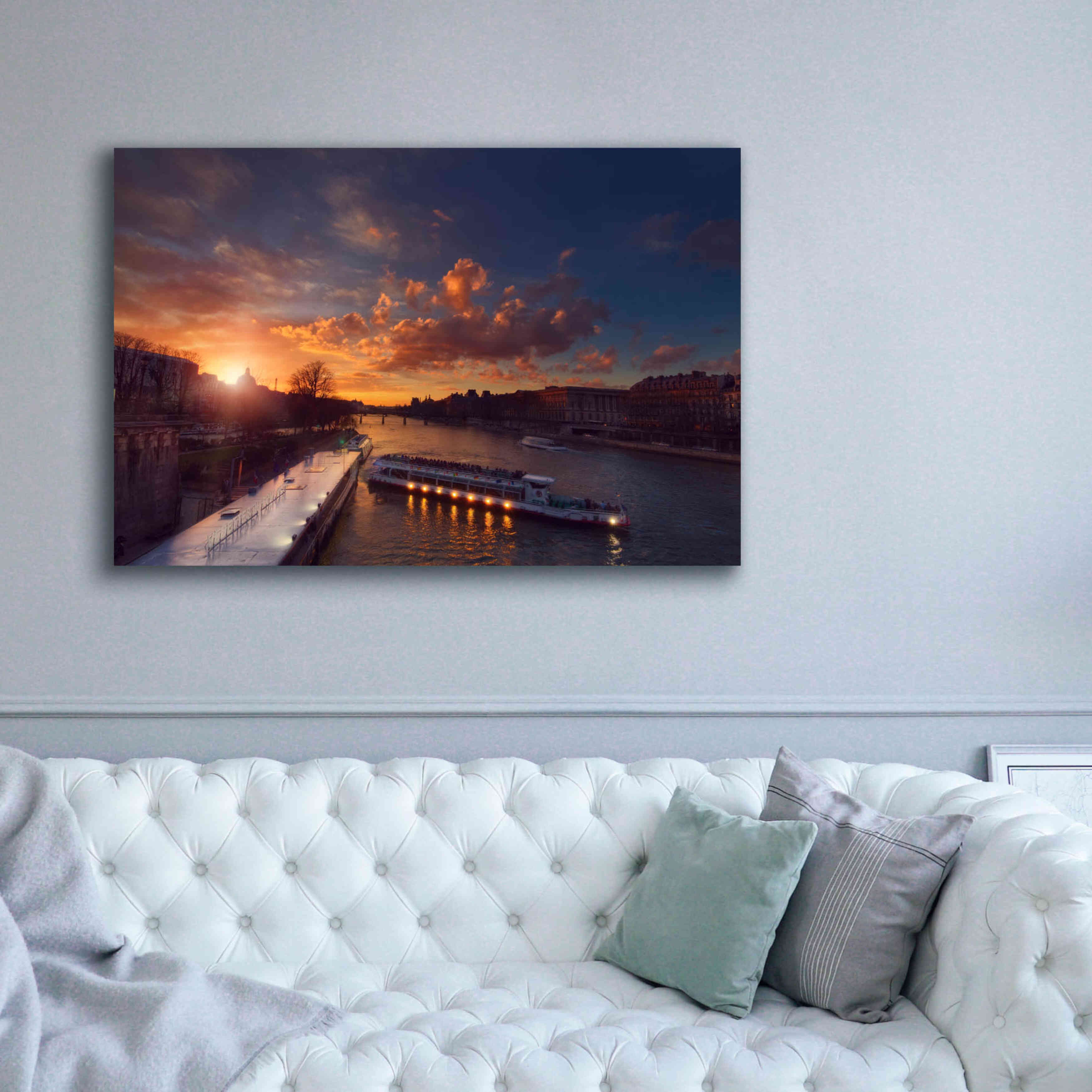 'Bateaux Mouches Sunset' by Sebastien Lory, Giclee Canvas Wall Art,60 x 40