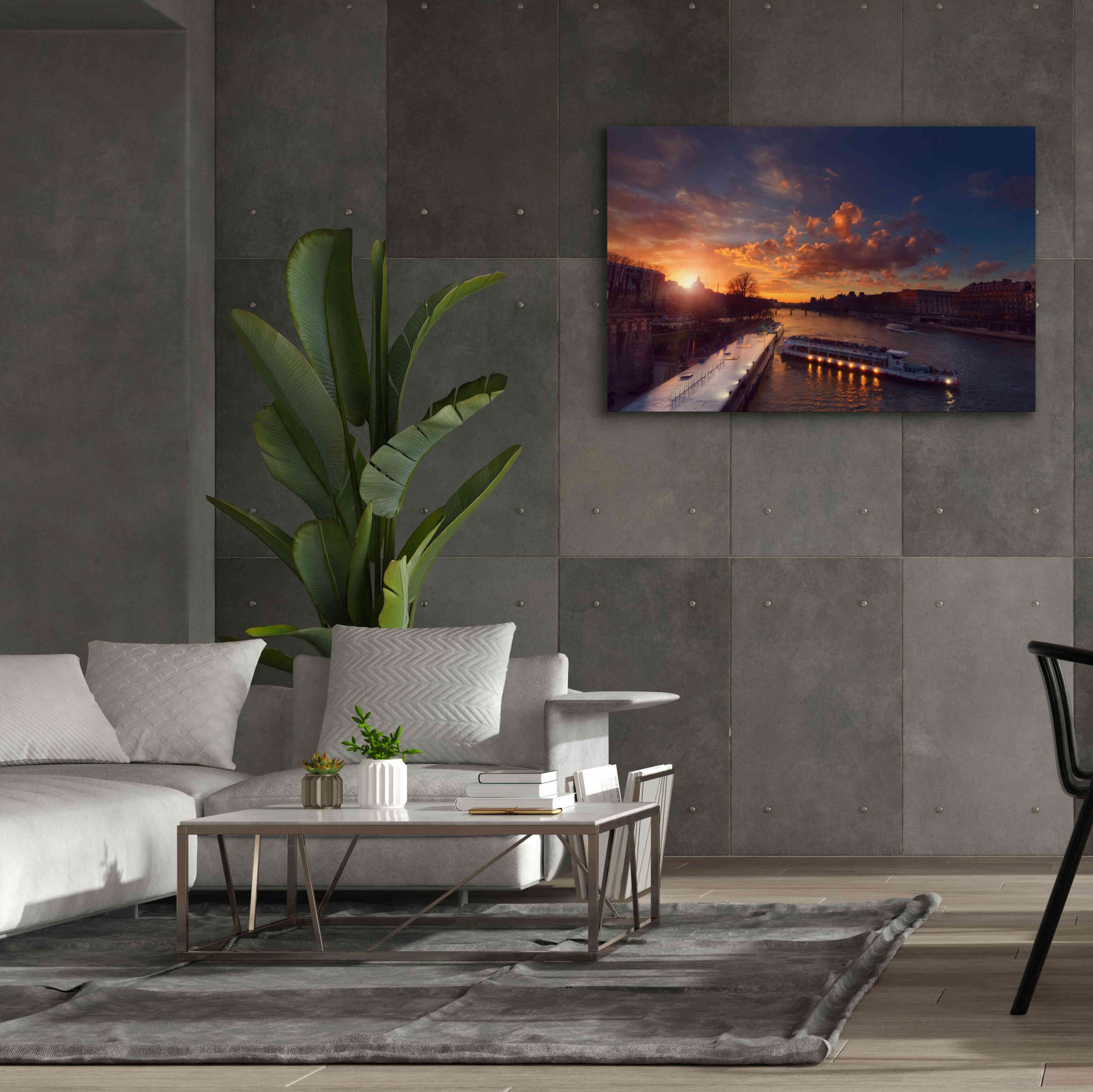 'Bateaux Mouches Sunset' by Sebastien Lory, Giclee Canvas Wall Art,60 x 40