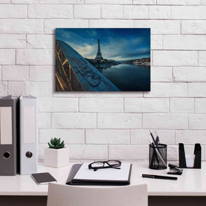 'Blue Eiffel Tower' by Sebastien Lory, Giclee Canvas Wall Art,18 x 12