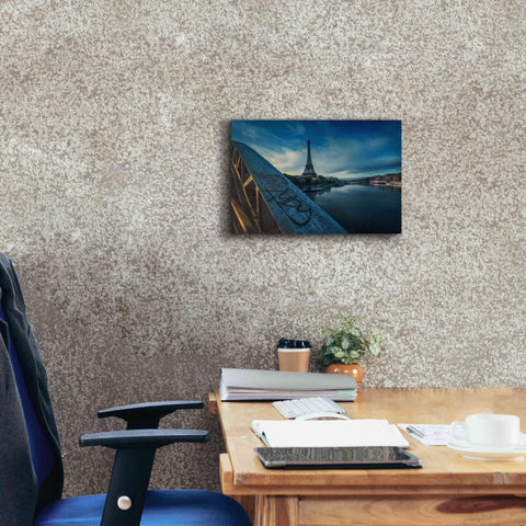 Image of 'Blue Eiffel Tower' by Sebastien Lory, Giclee Canvas Wall Art,18 x 12