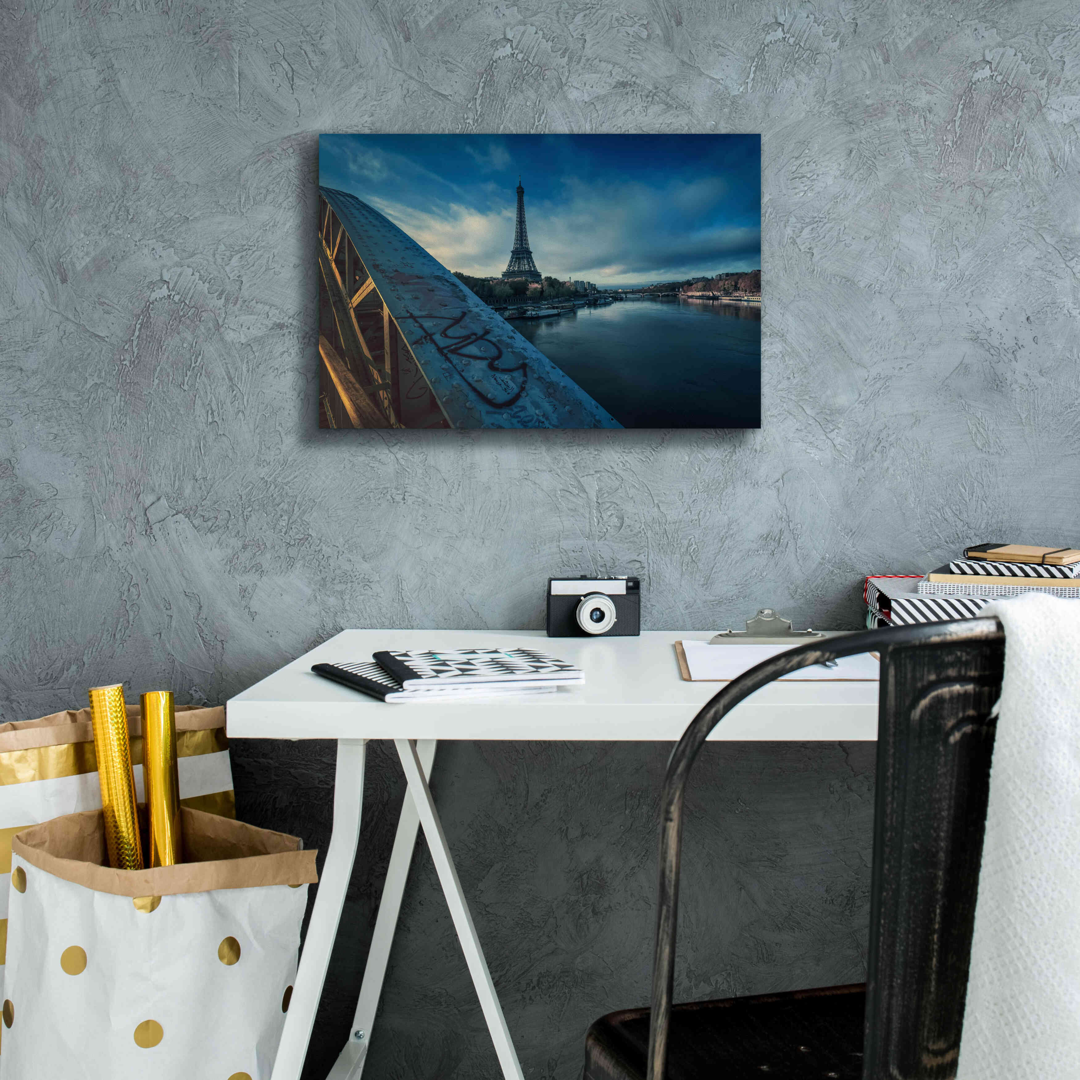 'Blue Eiffel Tower' by Sebastien Lory, Giclee Canvas Wall Art,18 x 12