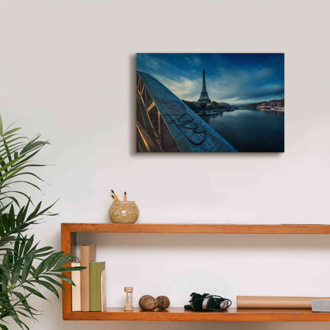 Image of 'Blue Eiffel Tower' by Sebastien Lory, Giclee Canvas Wall Art,18 x 12