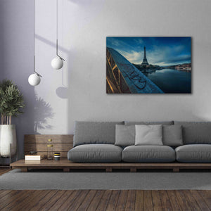 'Blue Eiffel Tower' by Sebastien Lory, Giclee Canvas Wall Art,60 x 40