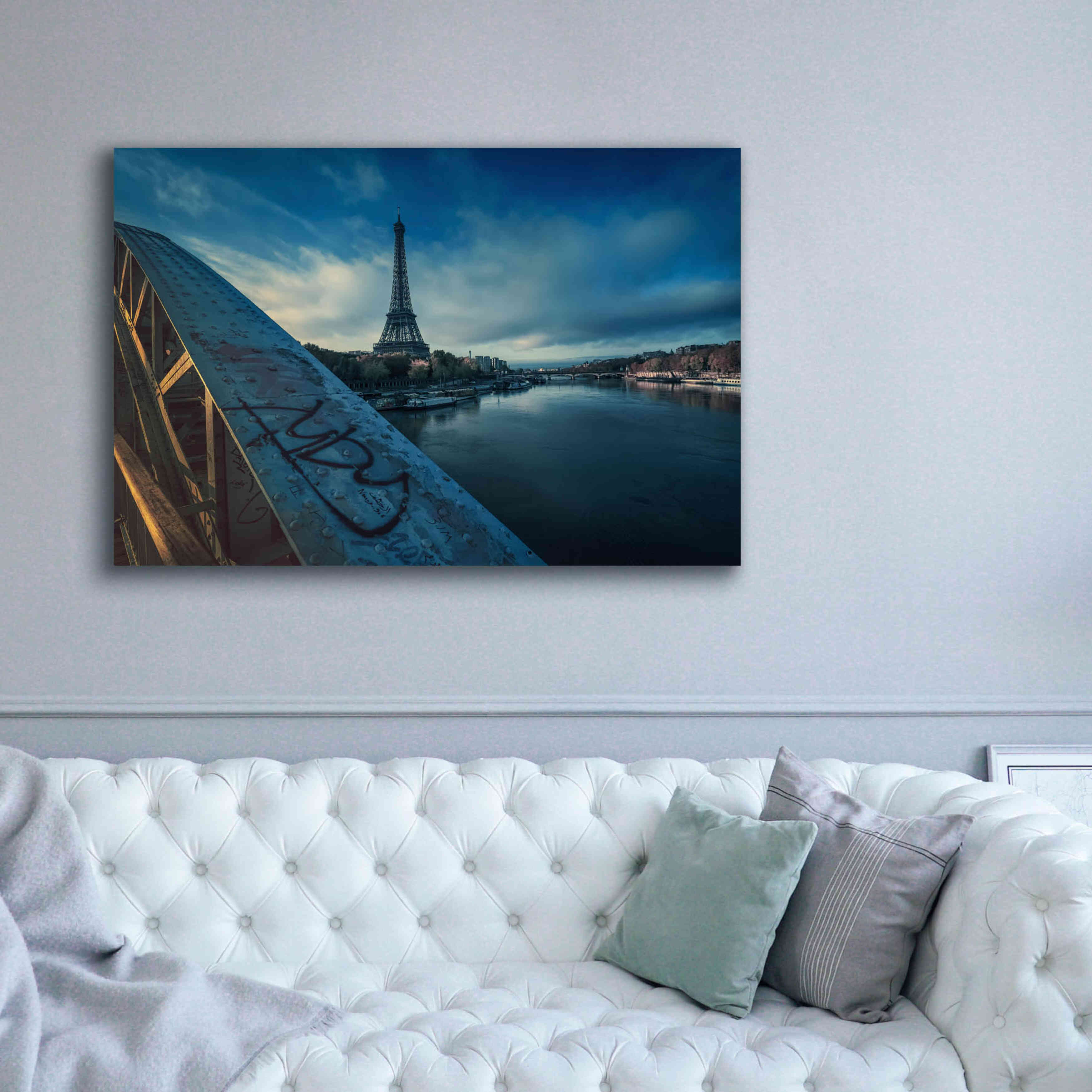 'Blue Eiffel Tower' by Sebastien Lory, Giclee Canvas Wall Art,60 x 40