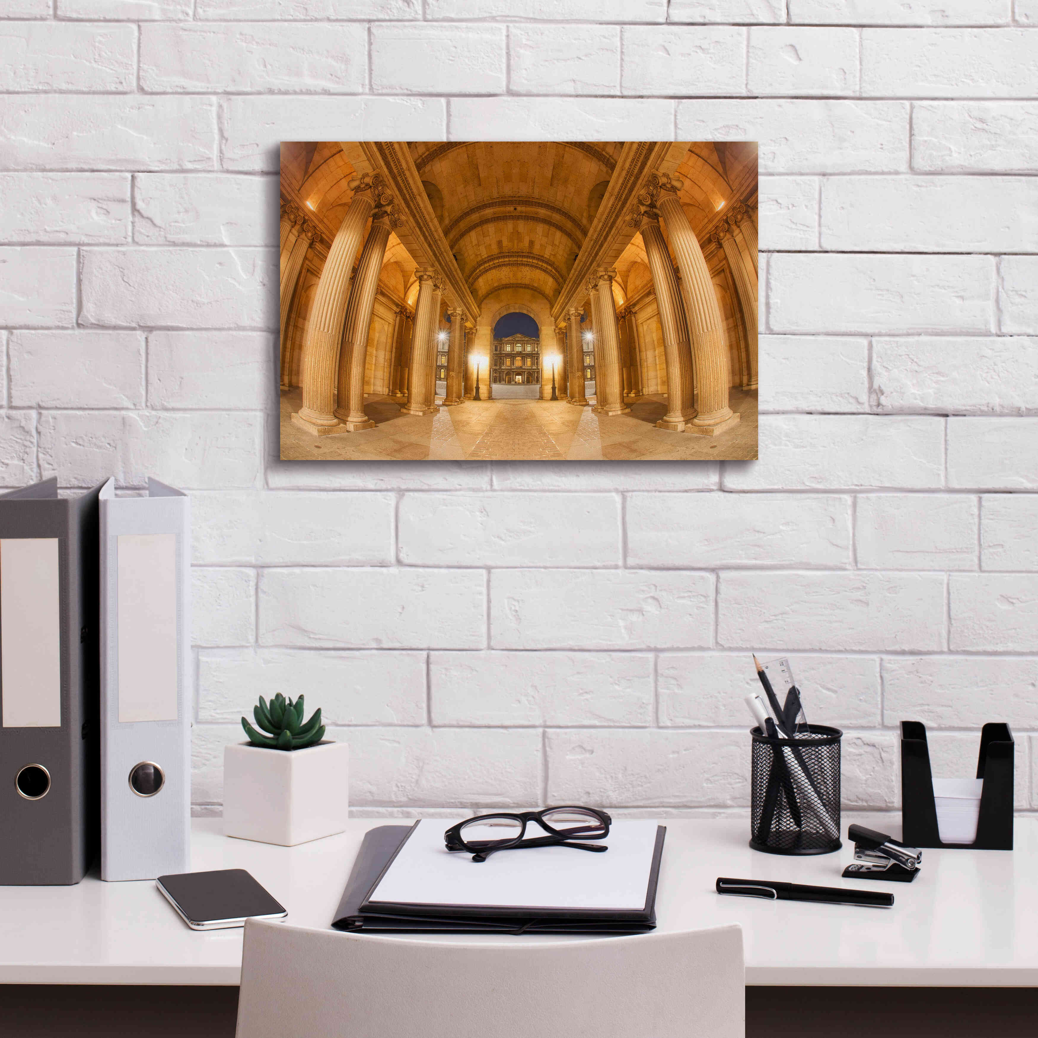 'Golden Columns' by Sebastien Lory, Giclee Canvas Wall Art,18 x 12