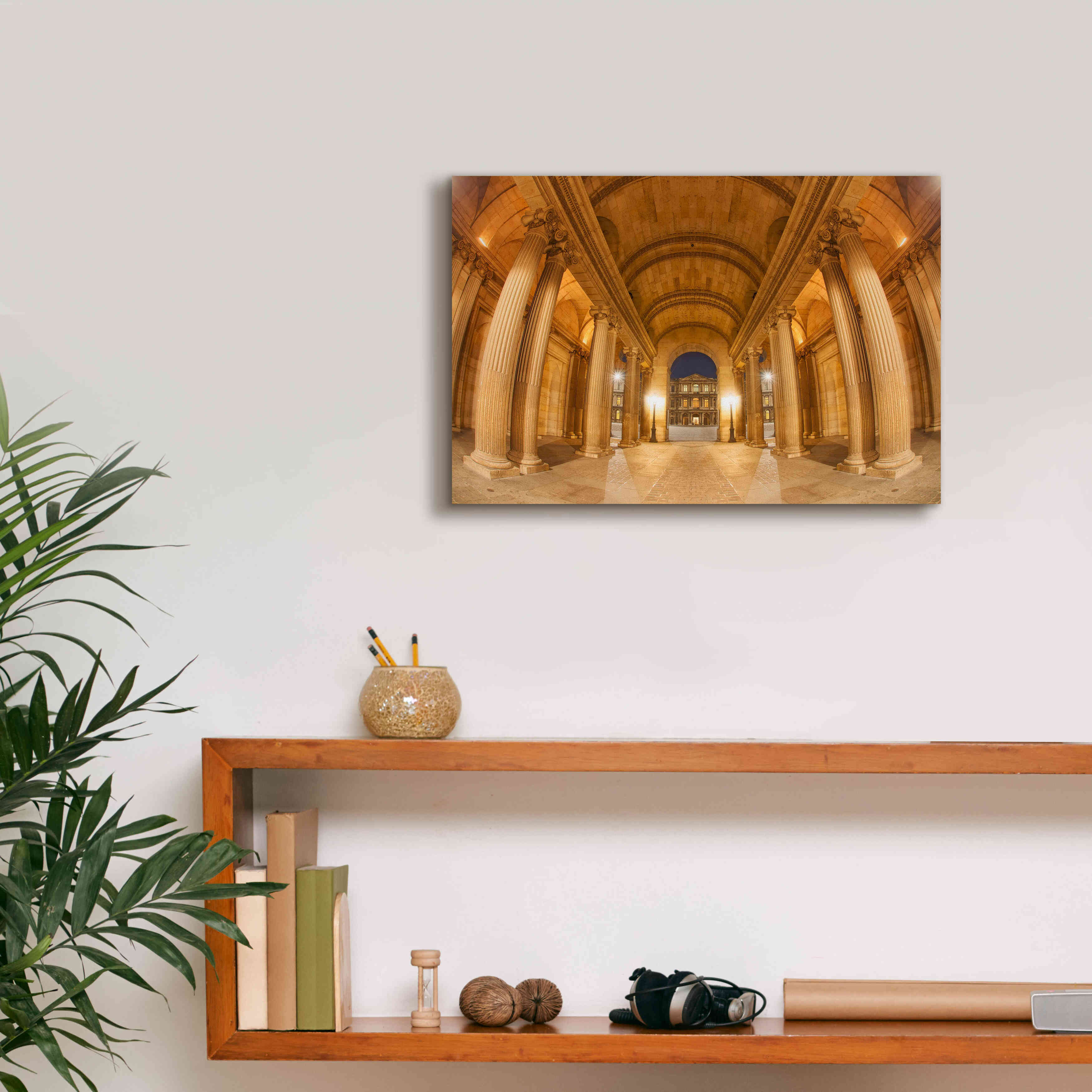 'Golden Columns' by Sebastien Lory, Giclee Canvas Wall Art,18 x 12