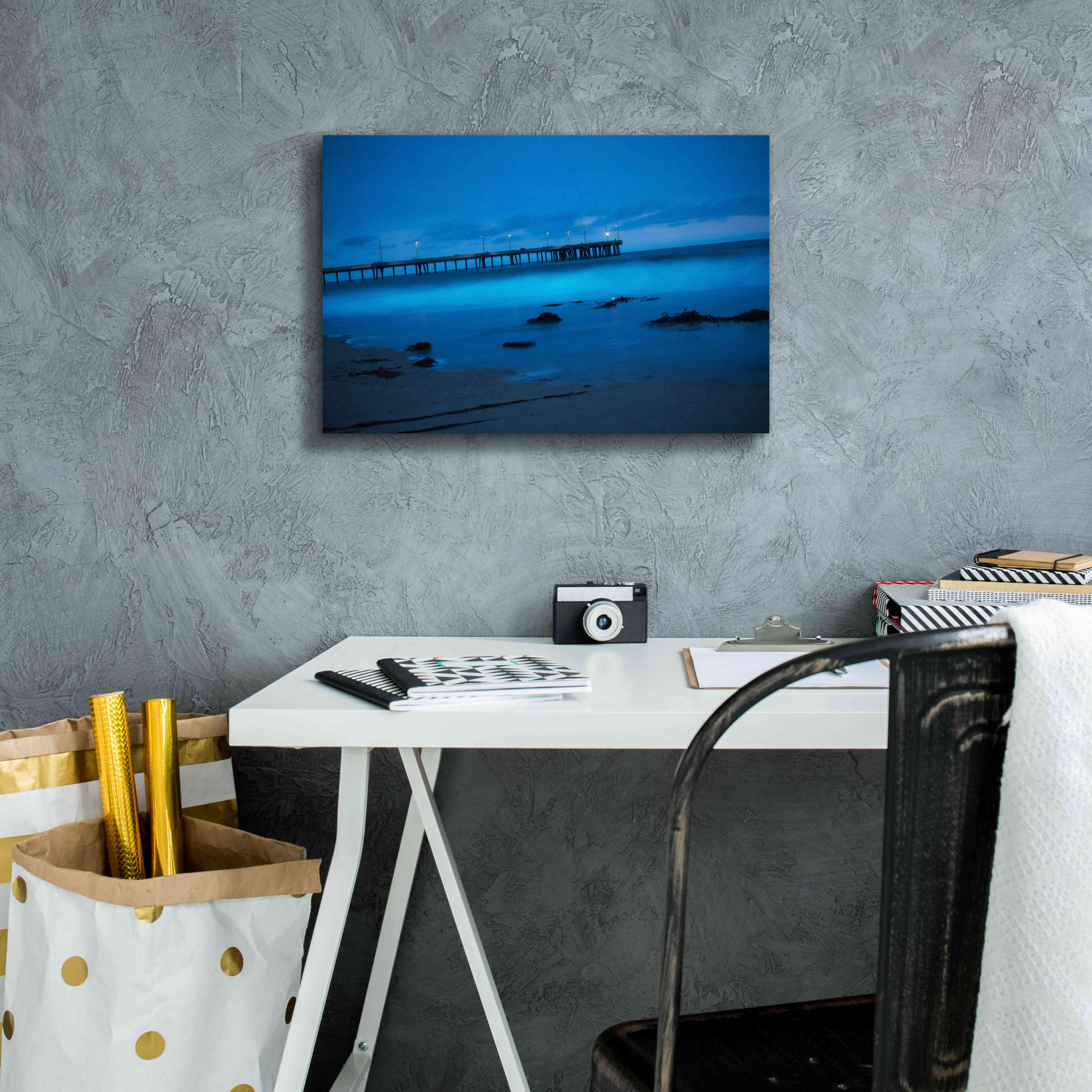 'Blue Hour Pier' by Sebastien Lory, Giclee Canvas Wall Art,18 x 12