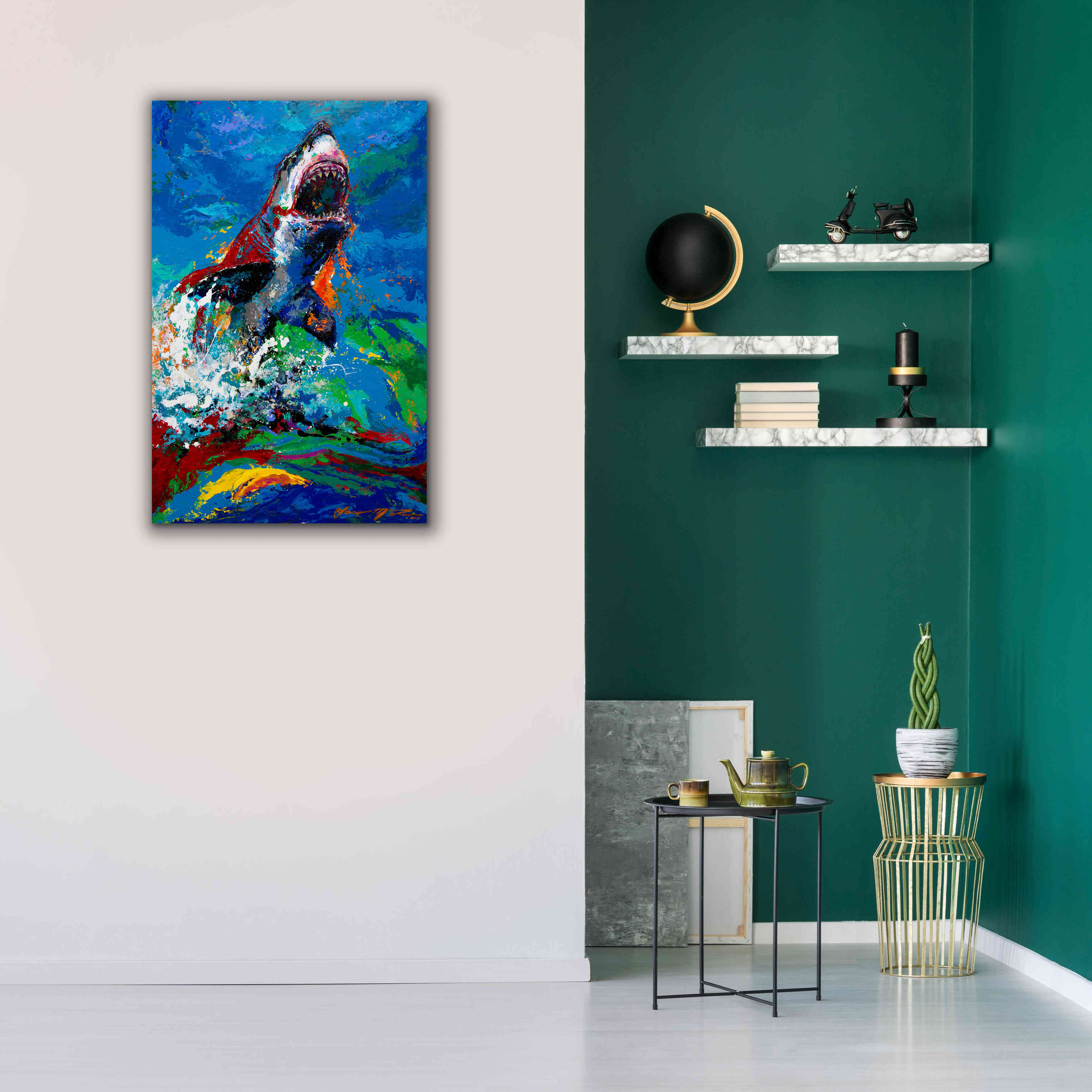 'The Lawyer Breeching Great White Shark' by Jace D McTier, Giclee Canvas Wall Art,26 x 40