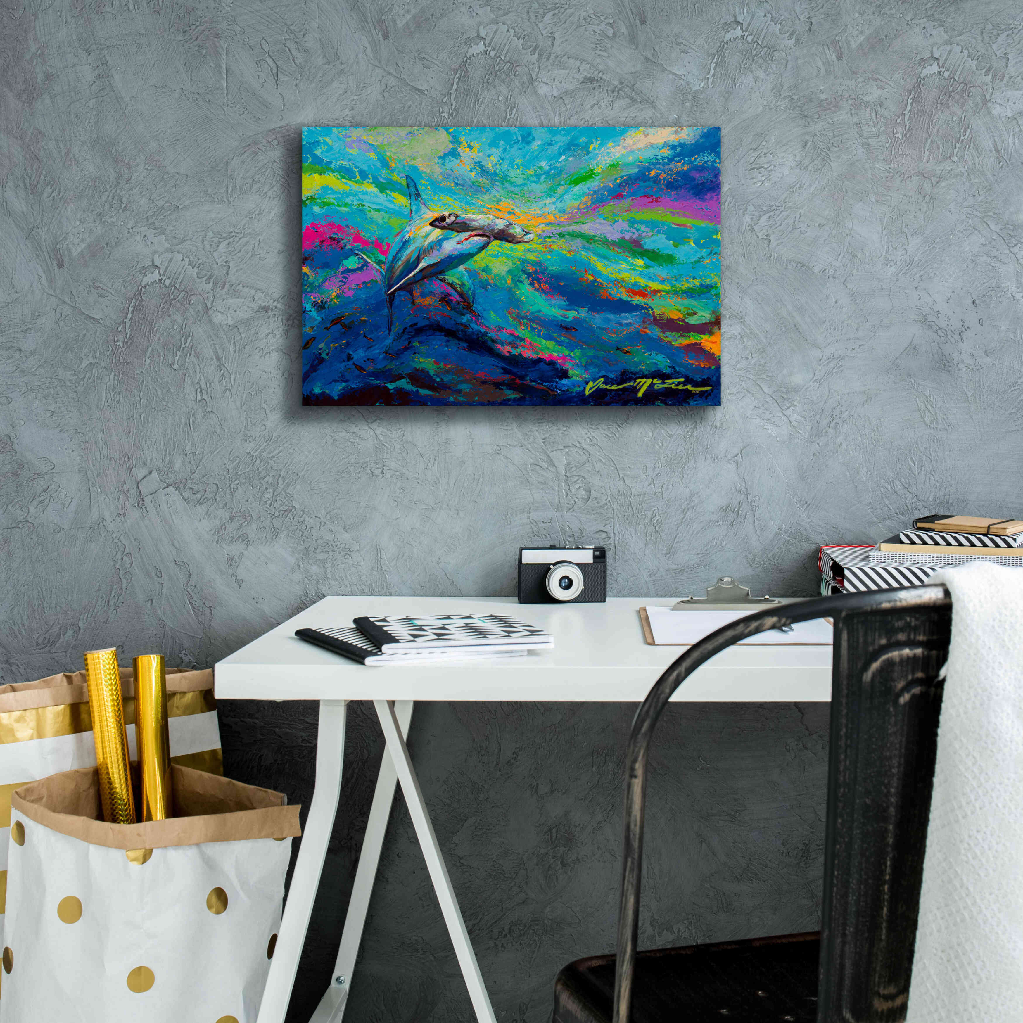 'After Dinner Swim Hammer Head Shark' by Jace D McTier, Giclee Canvas Wall Art,18 x 12