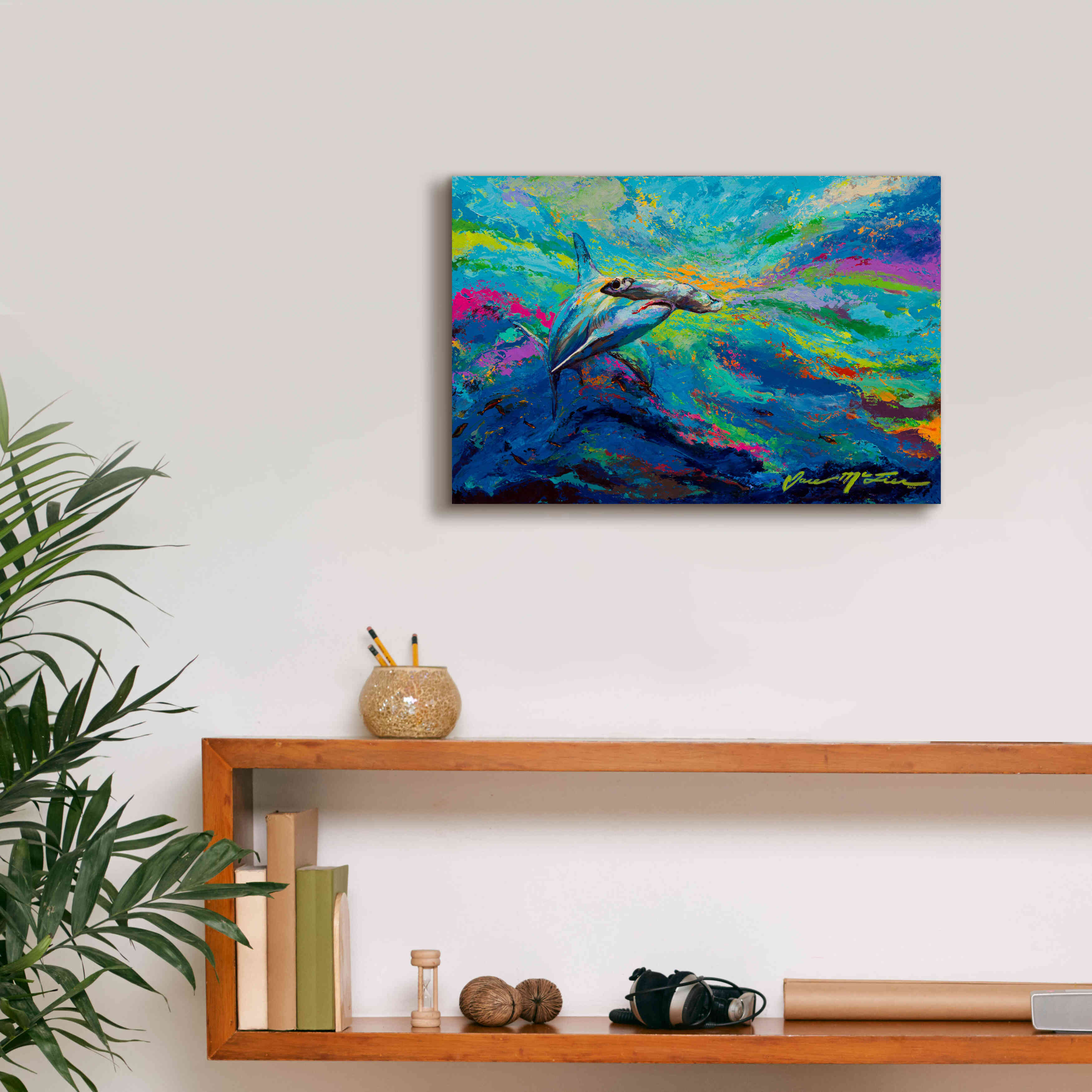 'After Dinner Swim Hammer Head Shark' by Jace D McTier, Giclee Canvas Wall Art,18 x 12
