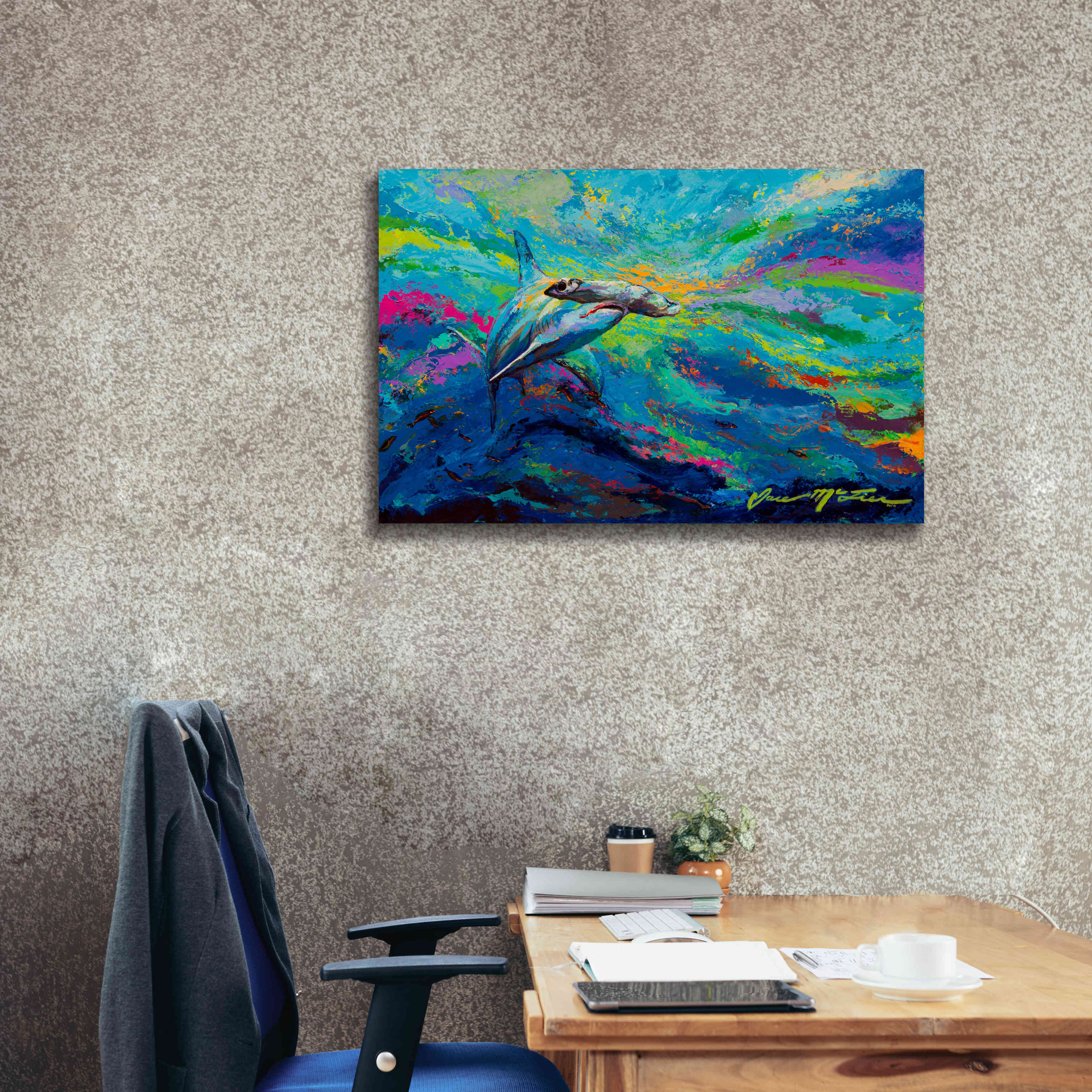'After Dinner Swim Hammer Head Shark' by Jace D McTier, Giclee Canvas Wall Art,40 x 26