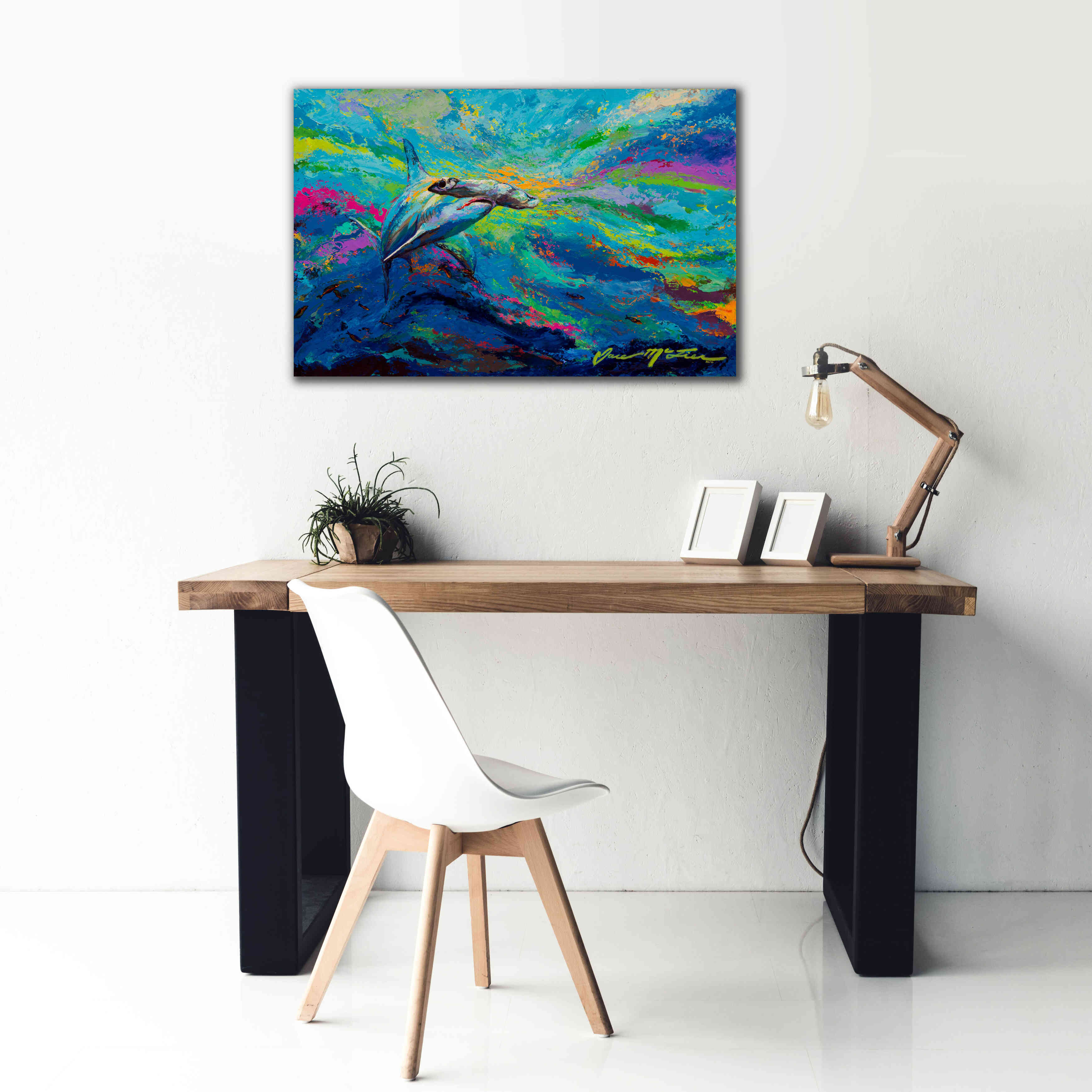 'After Dinner Swim Hammer Head Shark' by Jace D McTier, Giclee Canvas Wall Art,40 x 26
