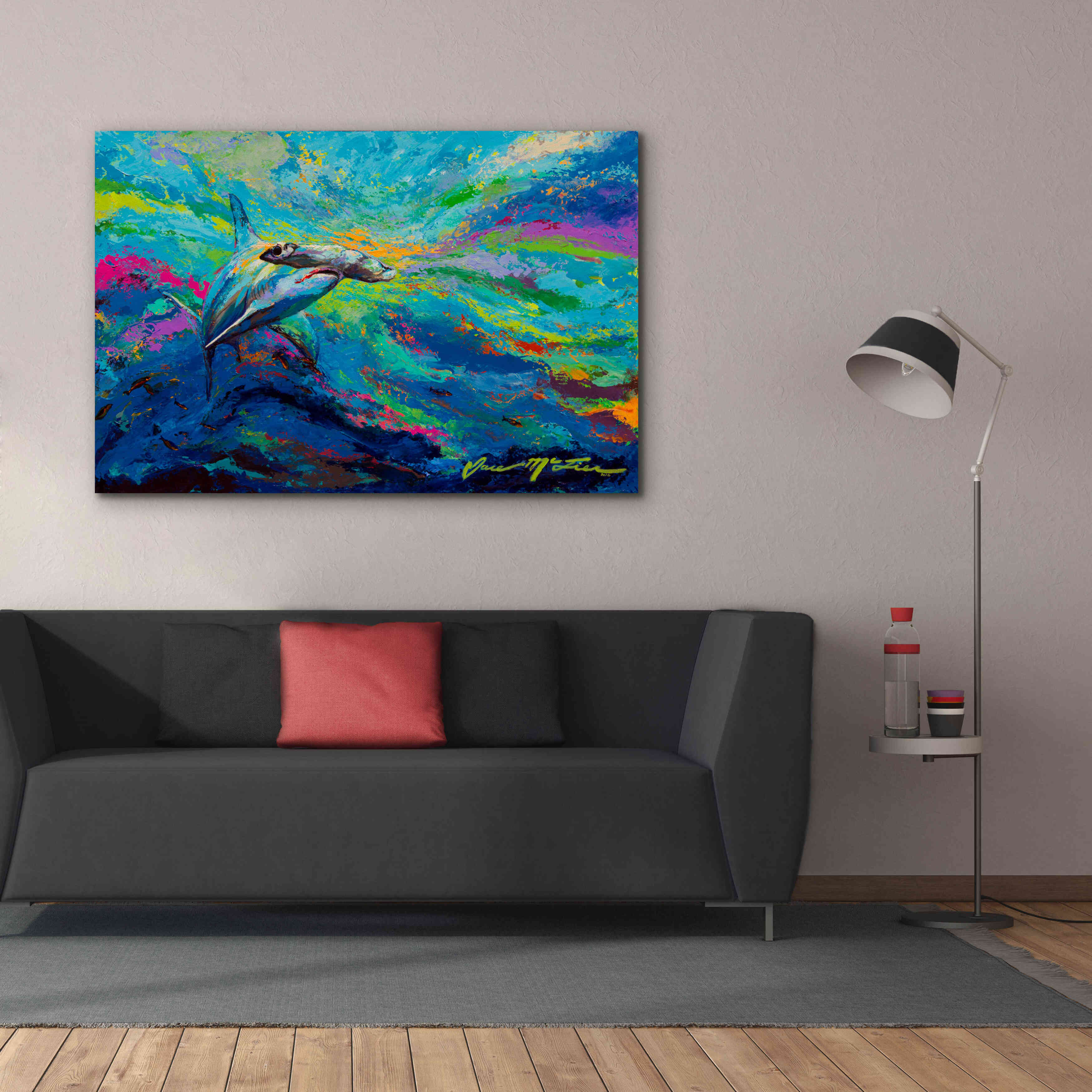 'After Dinner Swim Hammer Head Shark' by Jace D McTier, Giclee Canvas Wall Art,60 x 40