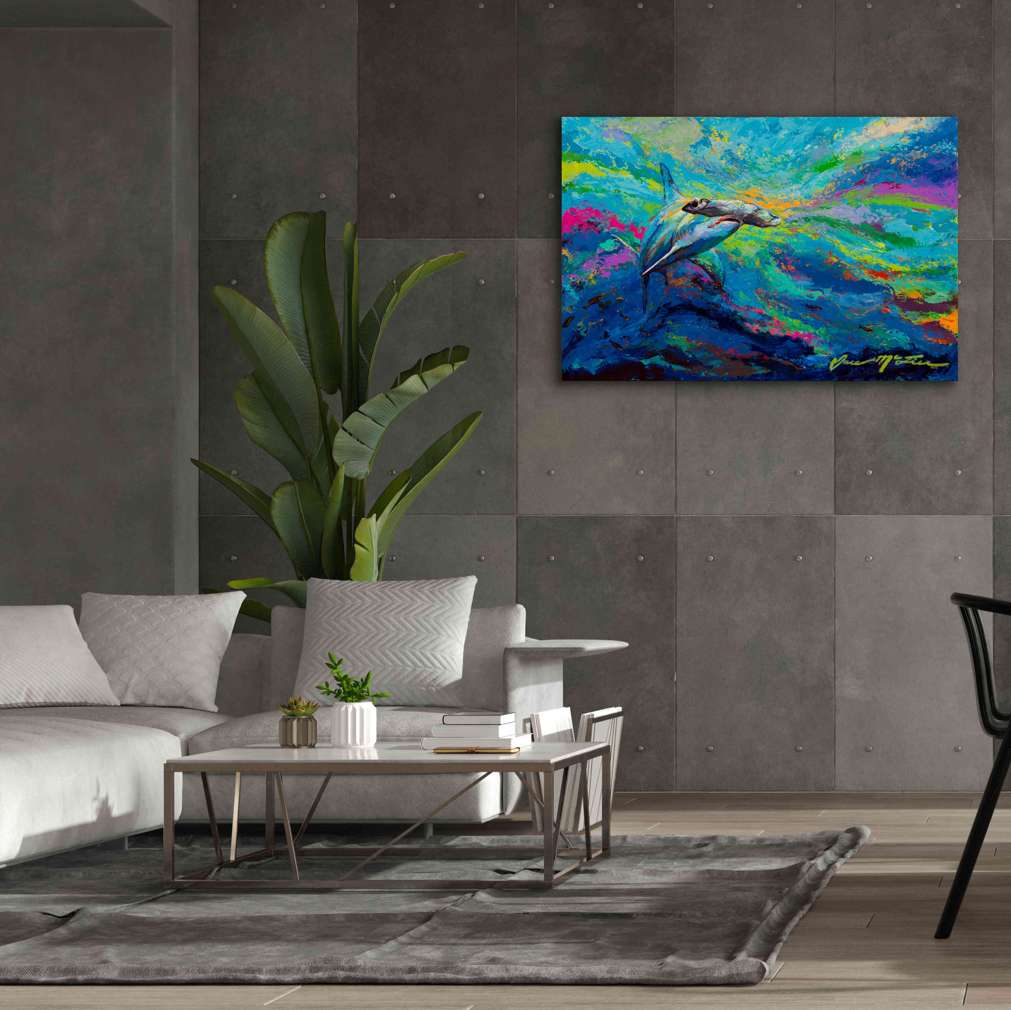 'After Dinner Swim Hammer Head Shark' by Jace D McTier, Giclee Canvas Wall Art,60 x 40