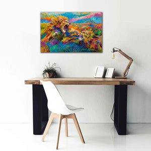 'Pride Fight in the Savanna African Lions' by Jace D McTier, Giclee Canvas Wall Art,40 x 26
