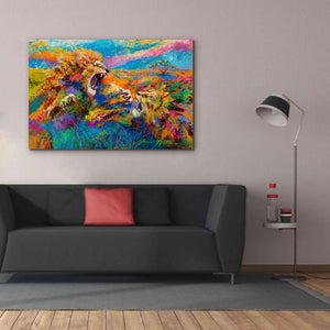 'Pride Fight in the Savanna African Lions' by Jace D McTier, Giclee Canvas Wall Art,60 x 40