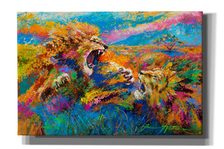 'Pride Fight in the Savanna African Lions' by Jace D McTier, Giclee Canvas Wall Art