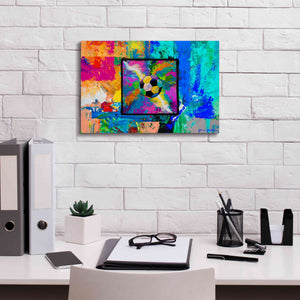 'Window into the Soccer Universe Pink and Cyan' by Jace D McTier, Giclee Canvas Wall Art,18 x 12