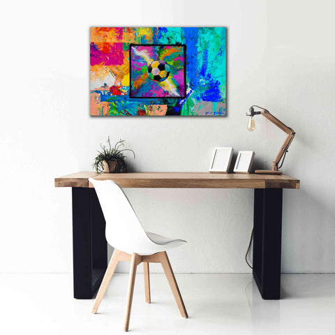 Image of 'Window into the Soccer Universe Pink and Cyan' by Jace D McTier, Giclee Canvas Wall Art,40 x 26