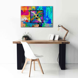 'Window into the Soccer Universe Pink and Cyan' by Jace D McTier, Giclee Canvas Wall Art,40 x 26