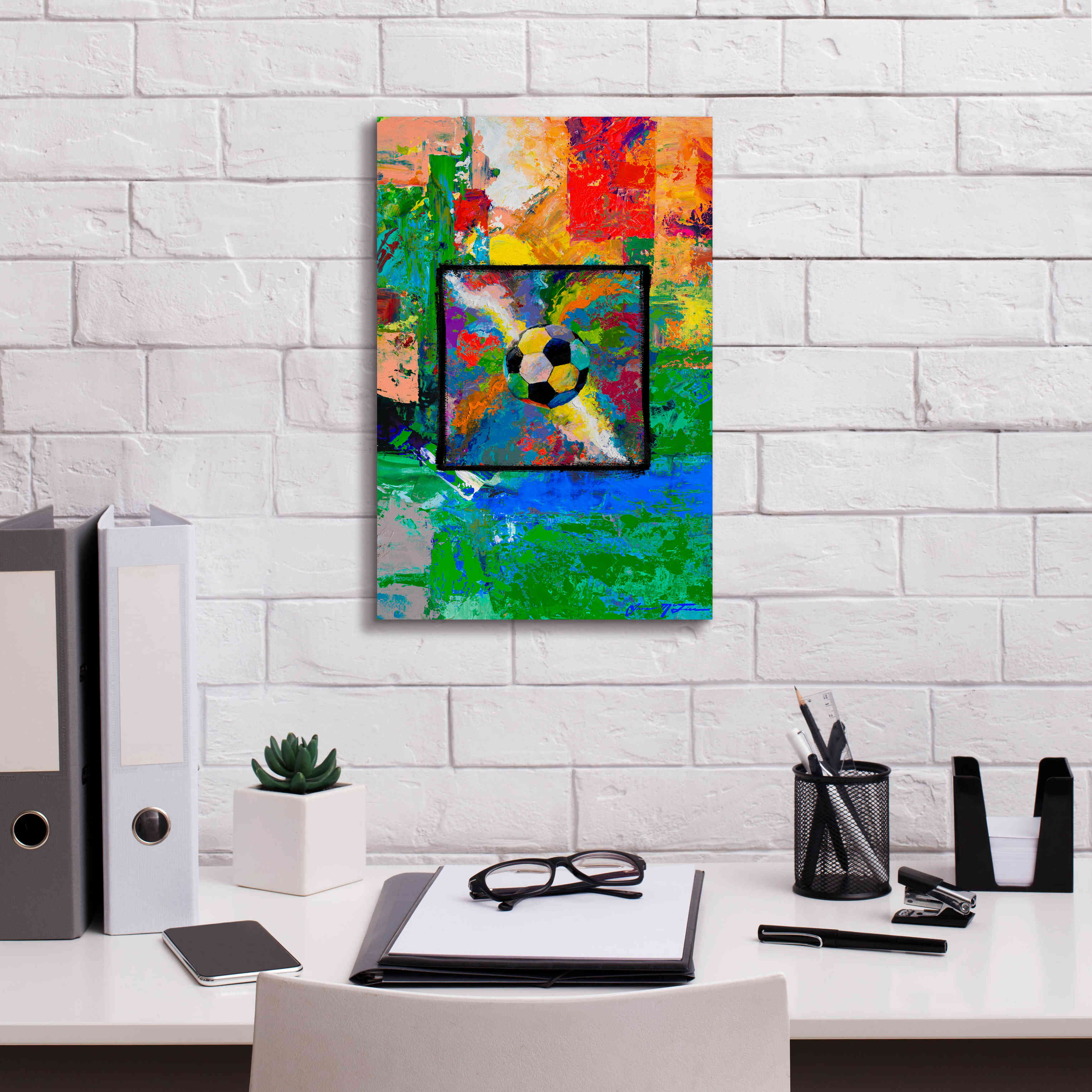 'Window into the Soccer Universe Red and Green' by Jace D McTier, Giclee Canvas Wall Art,12 x 18