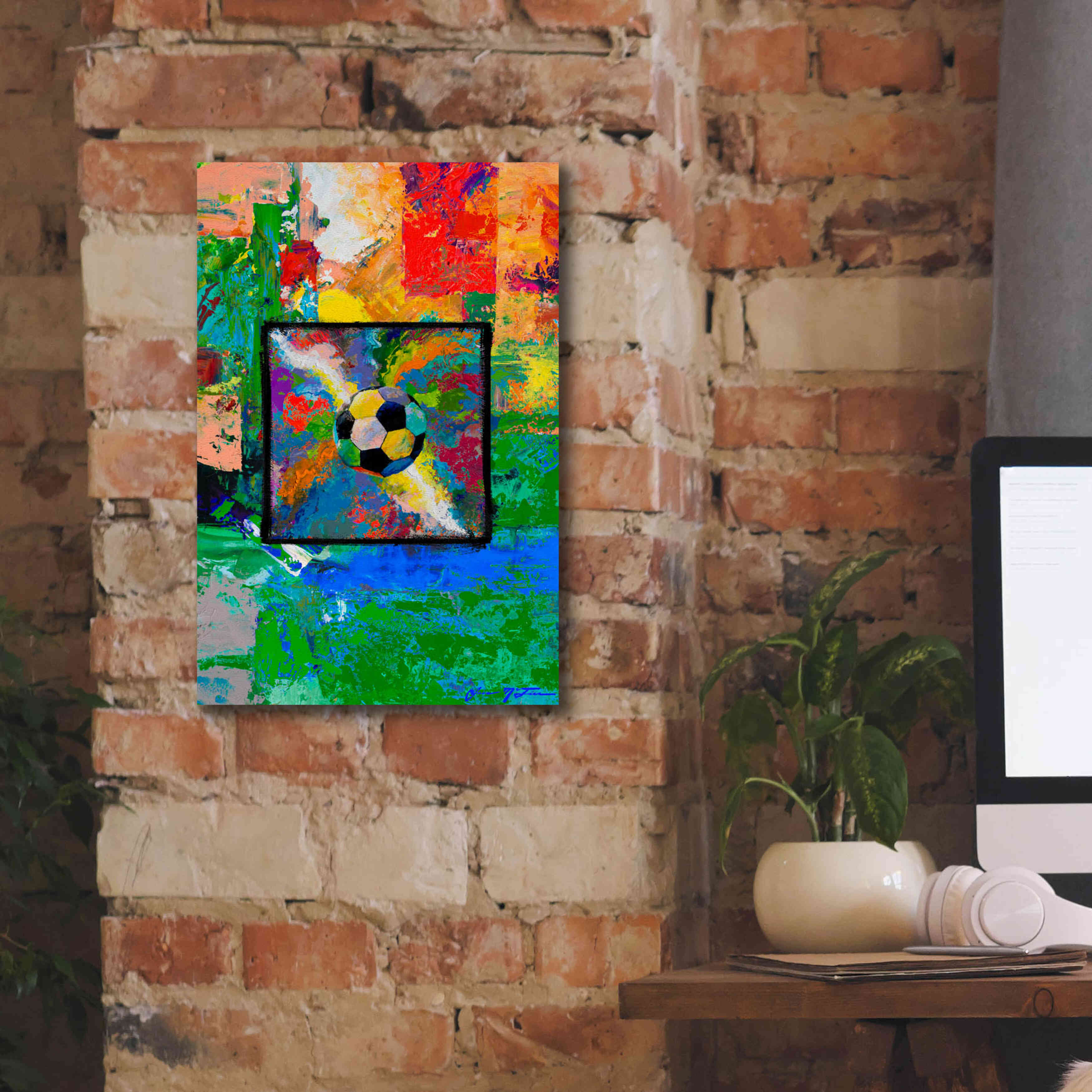 'Window into the Soccer Universe Red and Green' by Jace D McTier, Giclee Canvas Wall Art,12 x 18